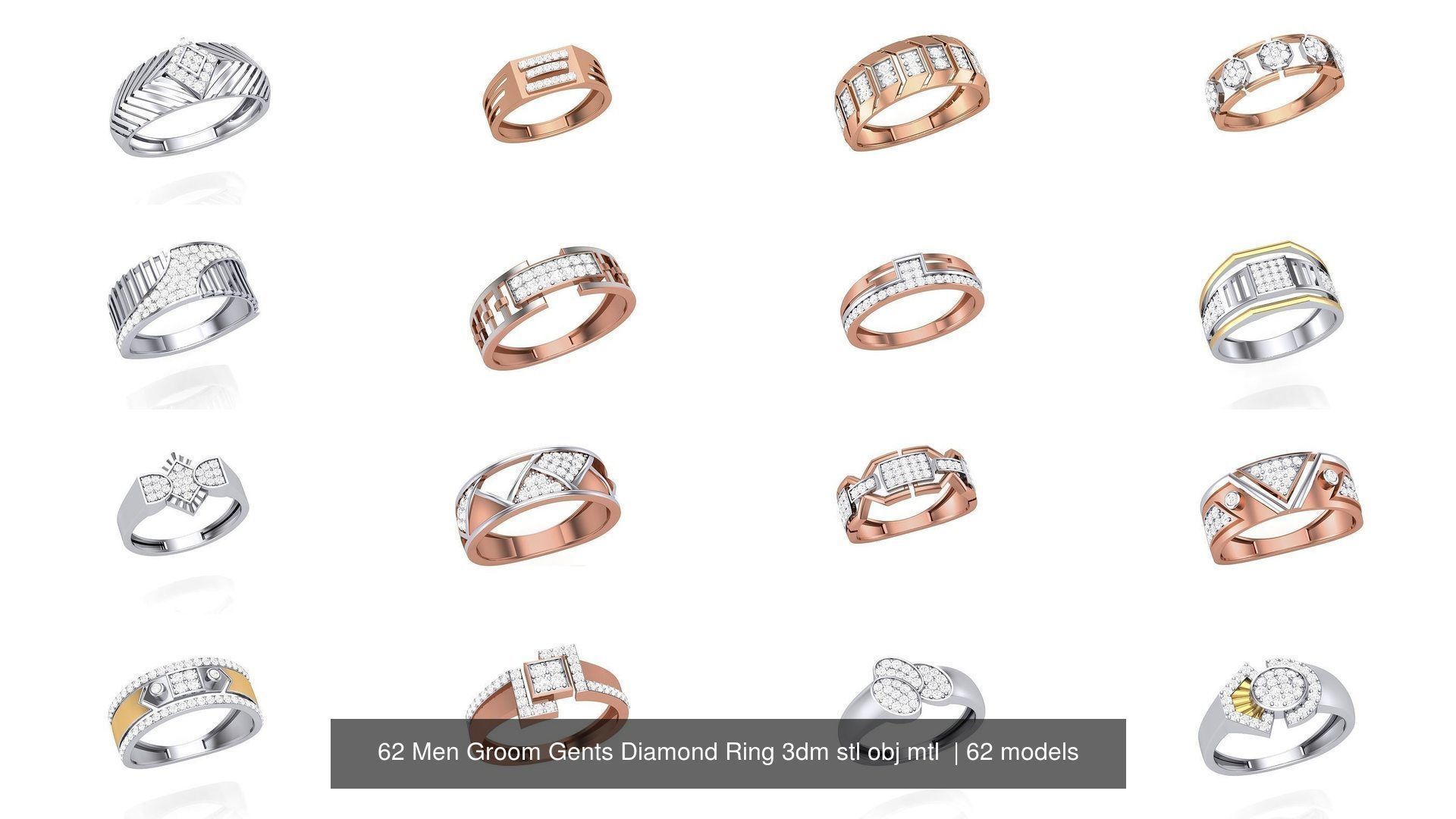 62 Men Groom Gents Diamond Ring 3dm stl obj mtl  3D Model Collection_2