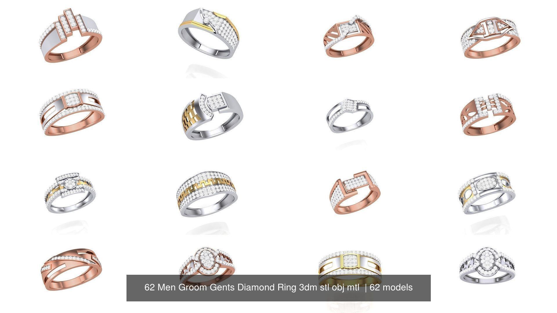 62 Men Groom Gents Diamond Ring 3dm stl obj mtl  3D Model Collection_6
