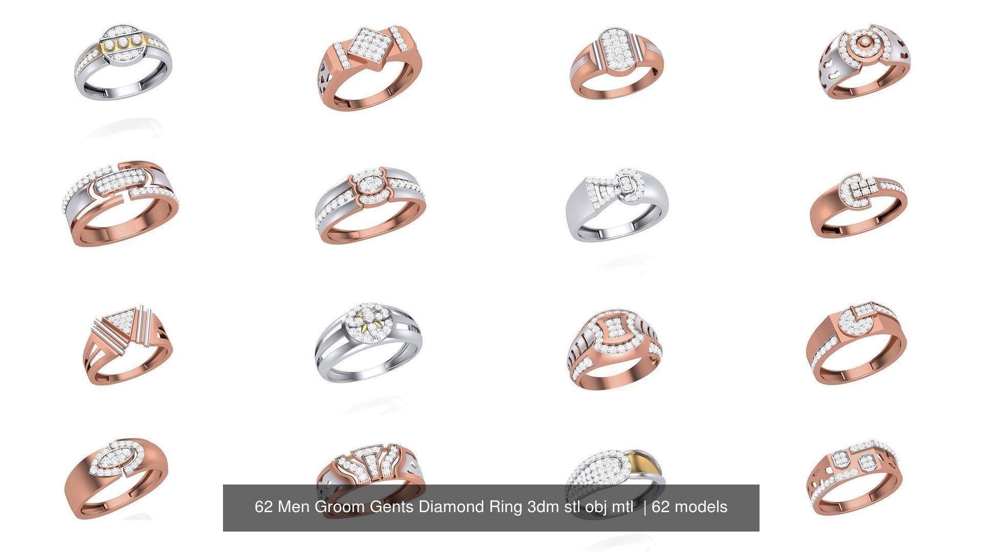 62 Men Groom Gents Diamond Ring 3dm stl obj mtl  3D Model Collection_4