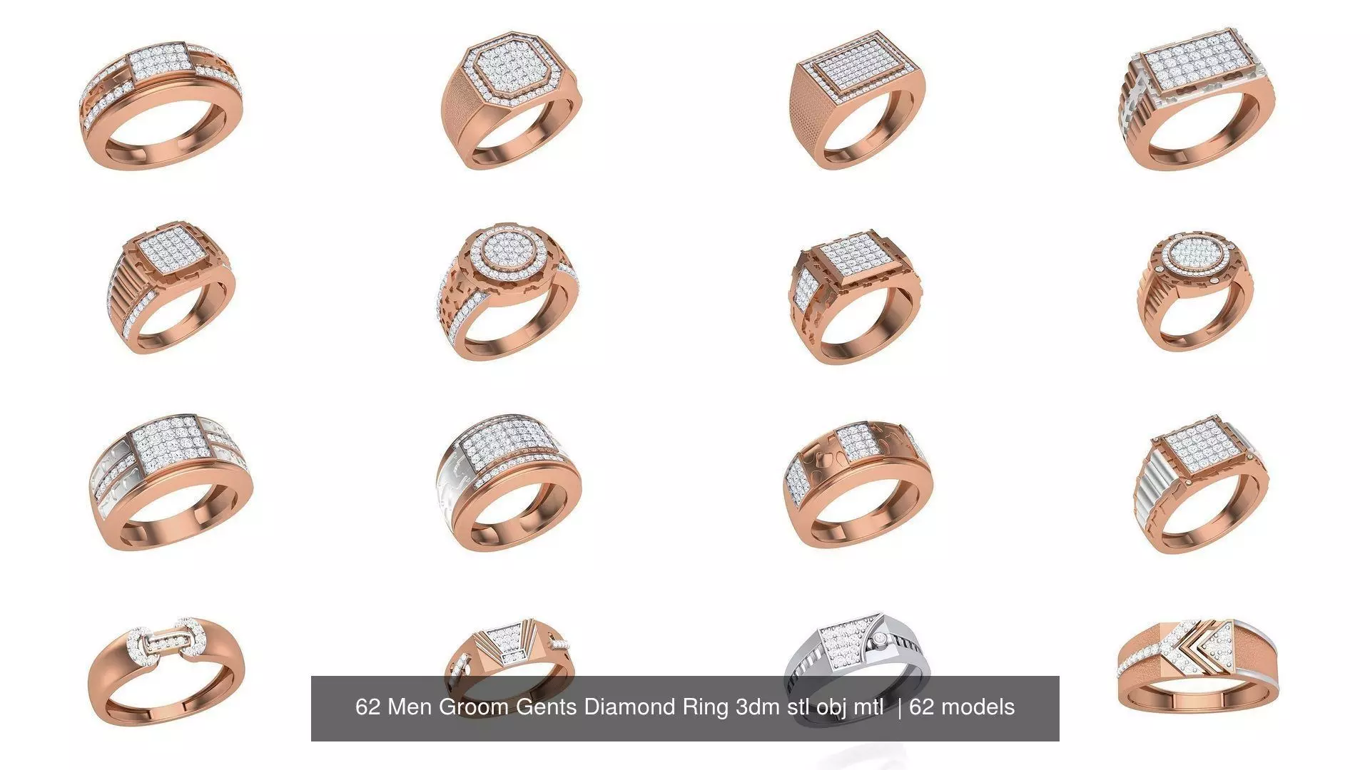 62 Men Groom Gents Diamond Ring 3dm stl obj mtl  3D Model Collection_0