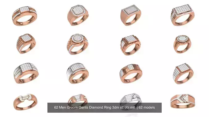 62 Men Groom Gents Diamond Ring 3dm stl obj mtl  3D Model Collection