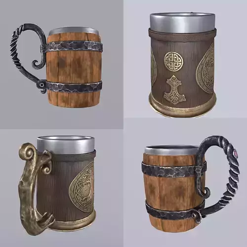 Wooden mugs 3D Model Collection