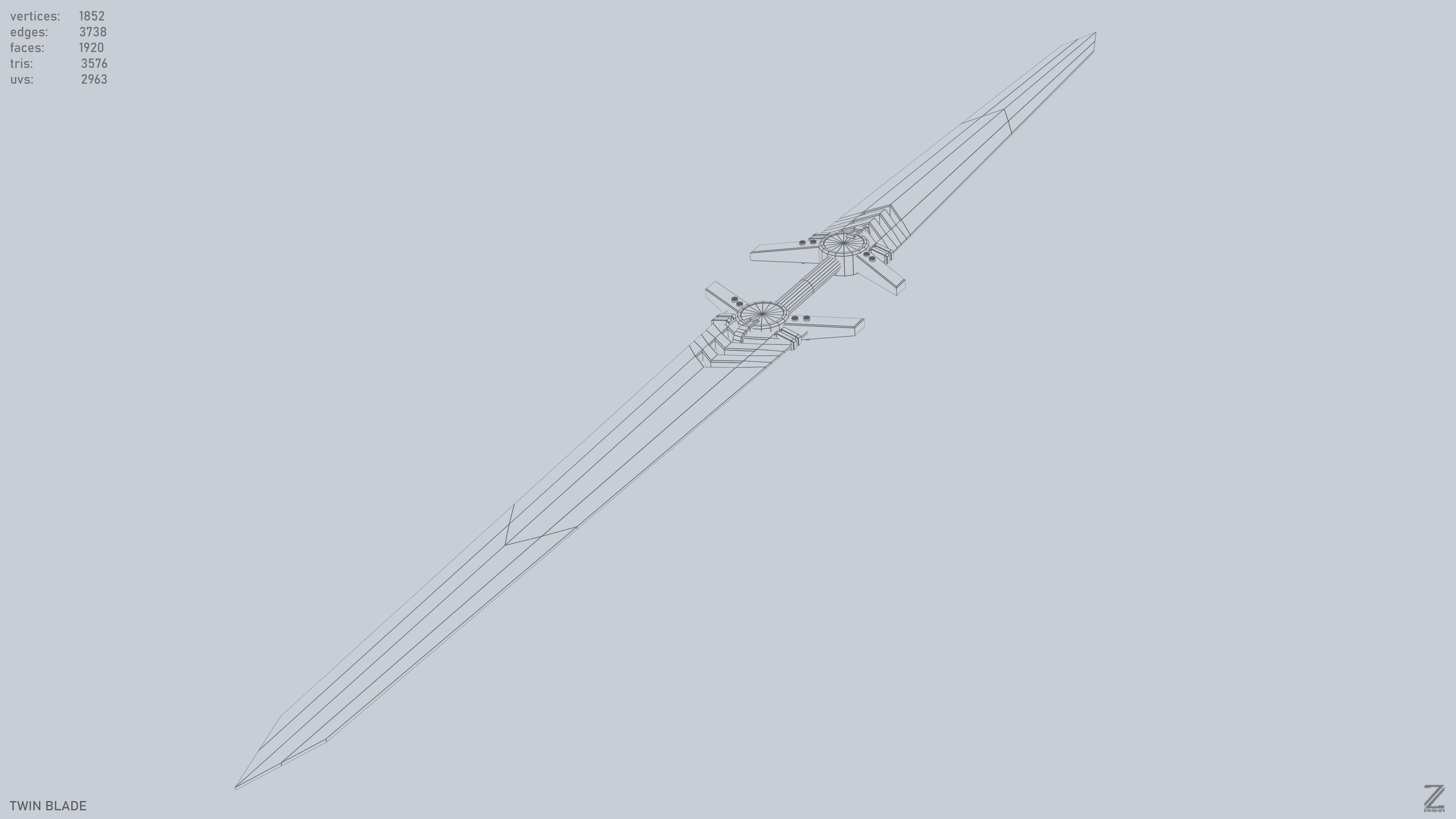 Twinblade Low-poly 3D model_12