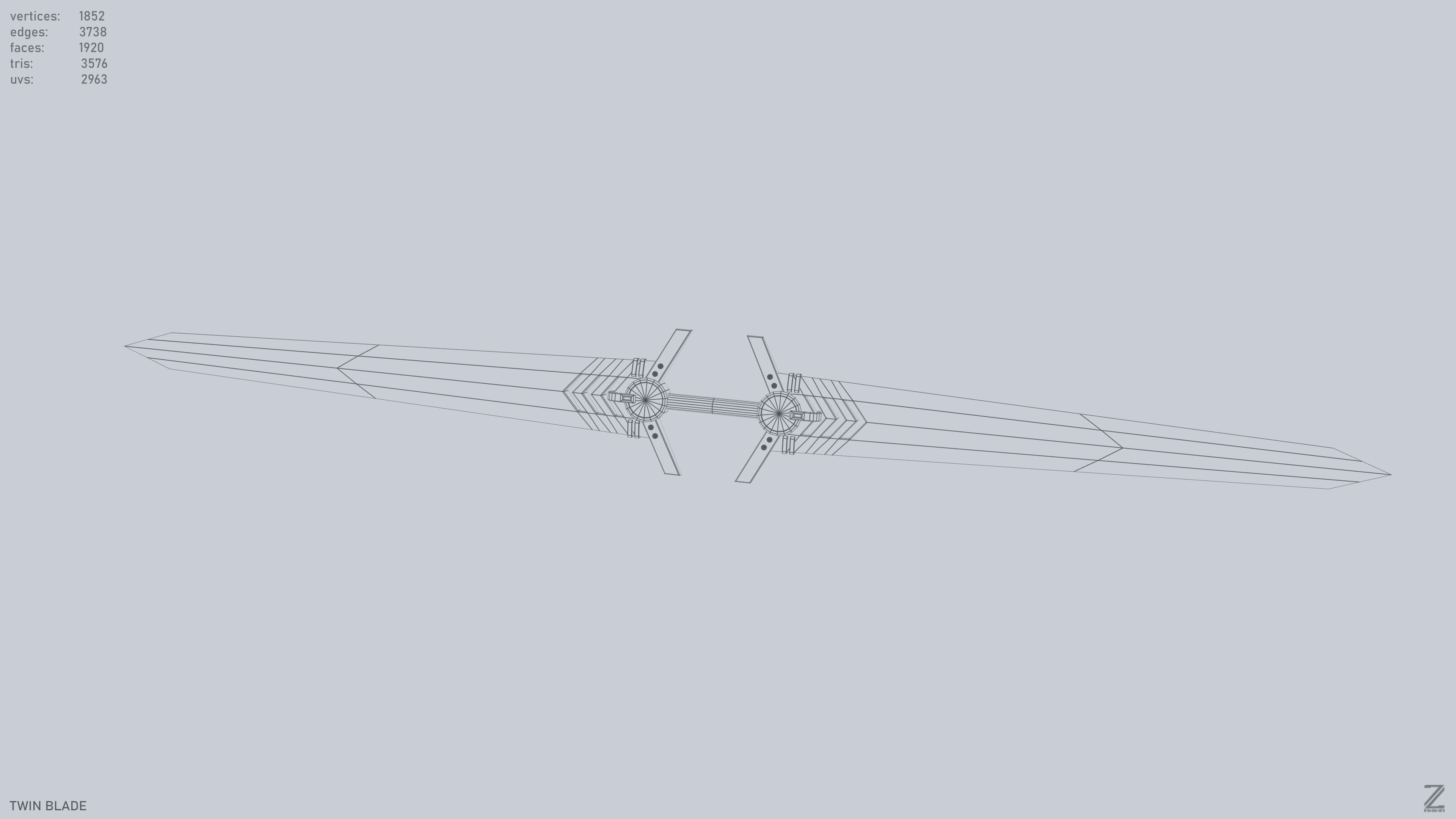 Twinblade Low-poly 3D model_14
