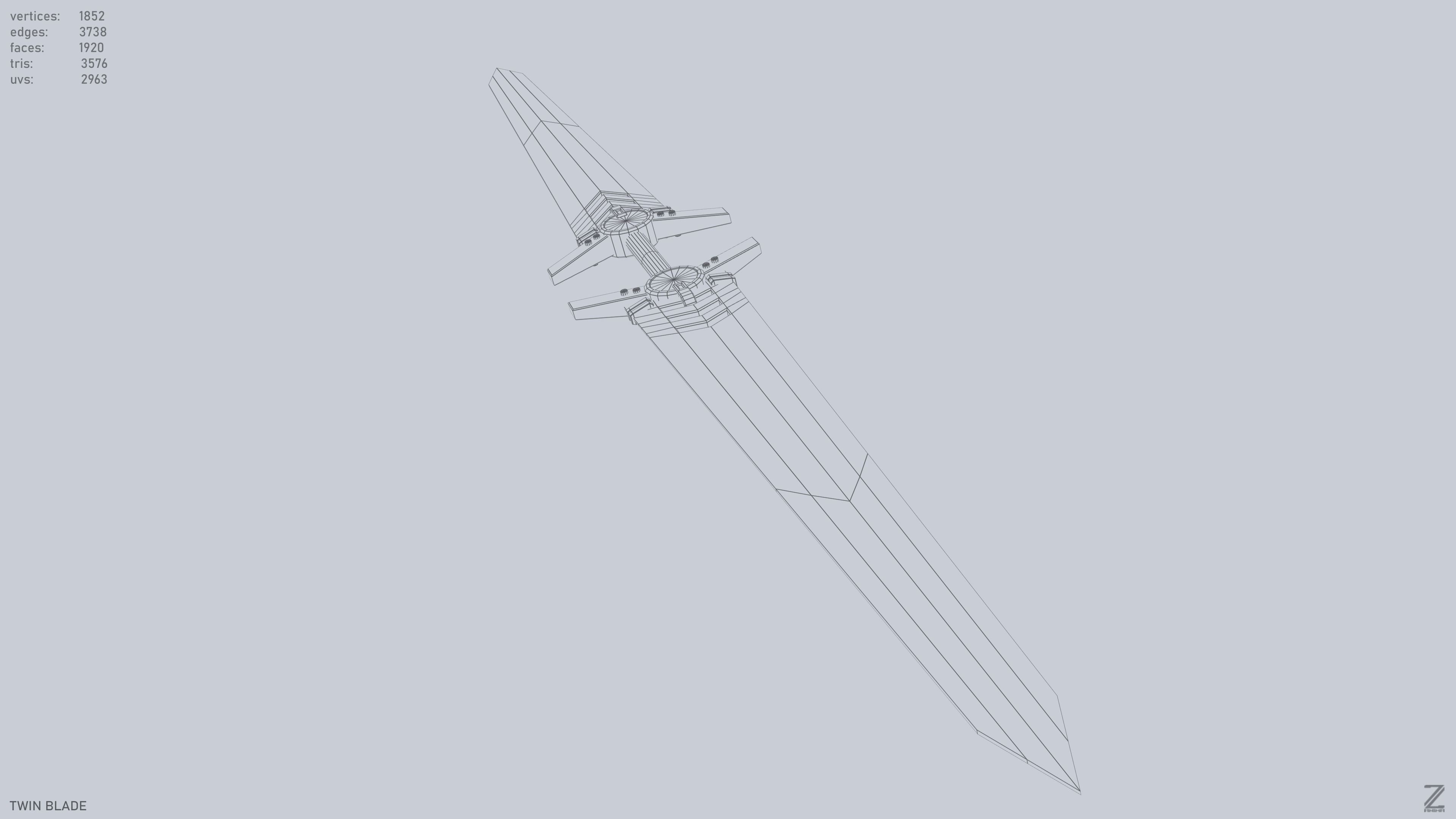 Twinblade Low-poly 3D model_11
