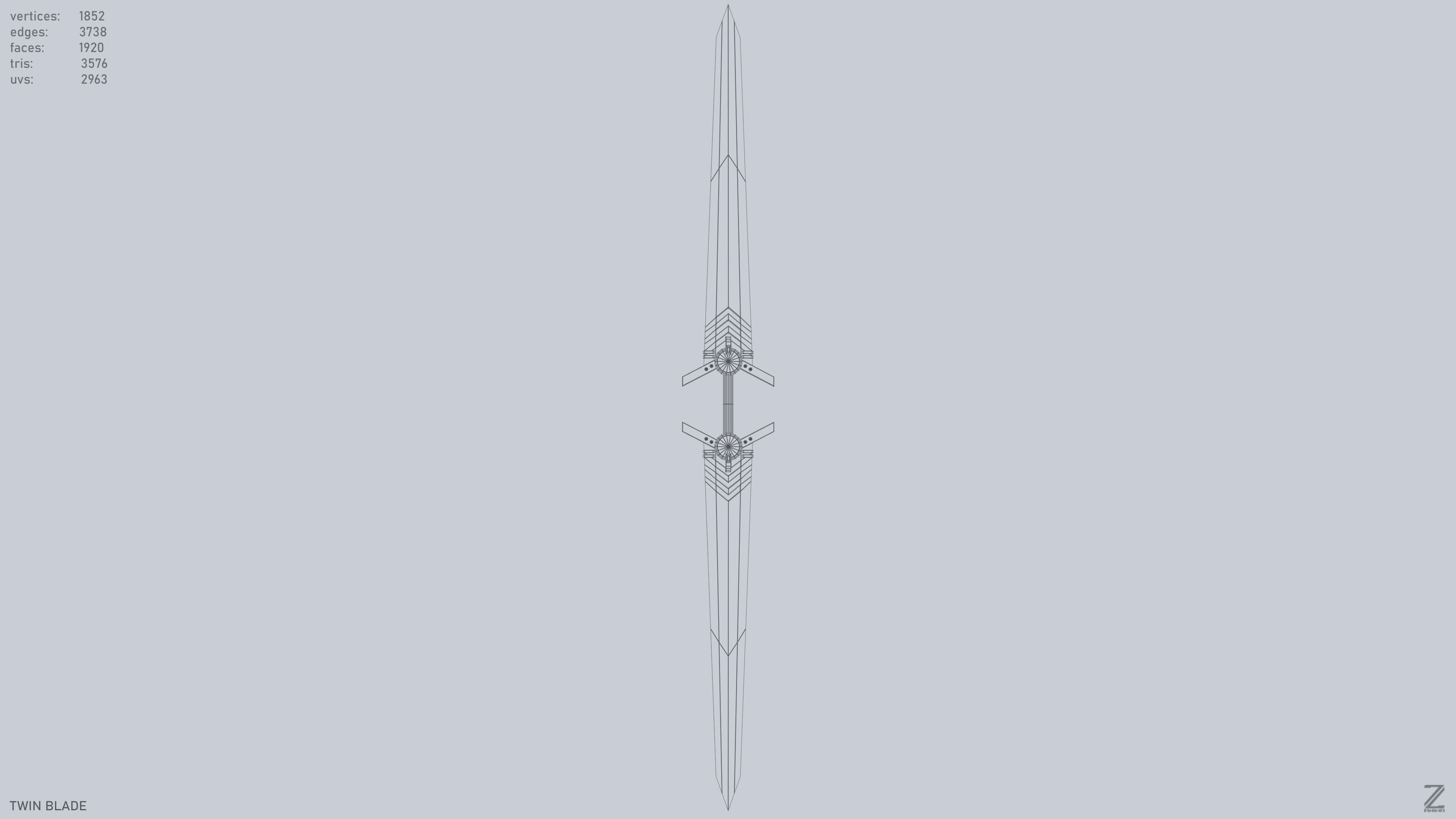 Twinblade Low-poly 3D model_3