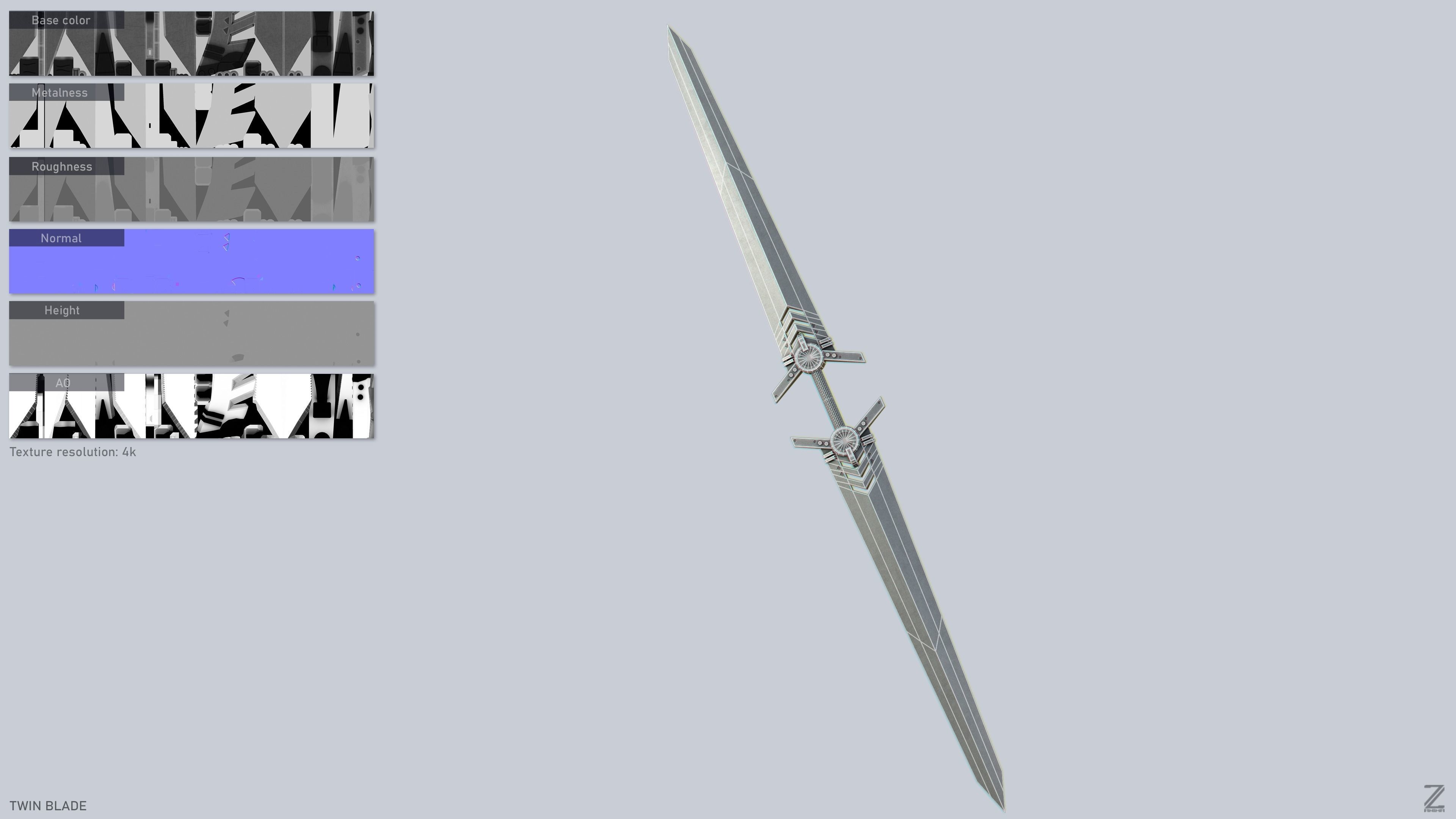 Twinblade Low-poly 3D model_2