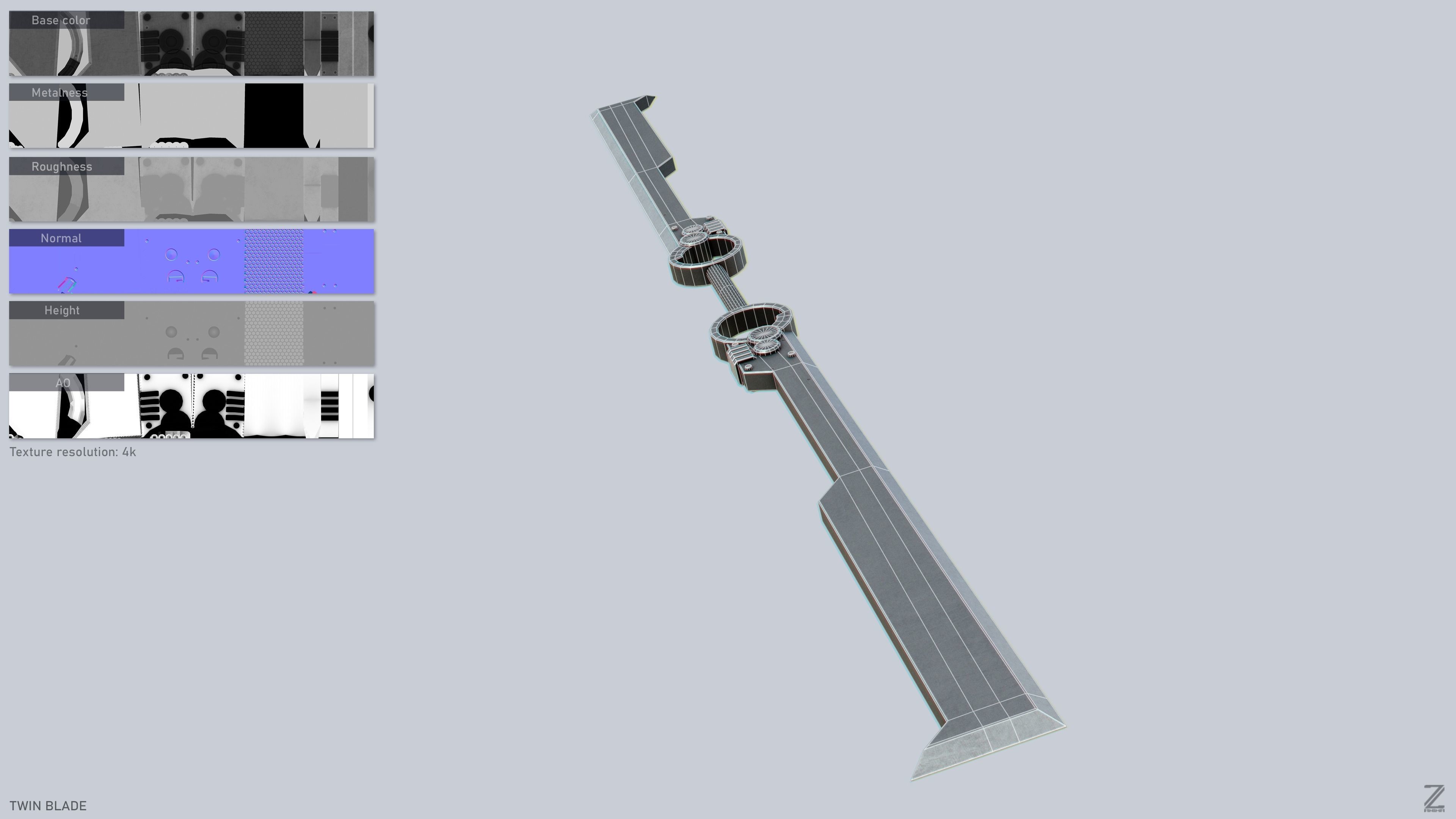 Twinblade Low-poly 3D model_2