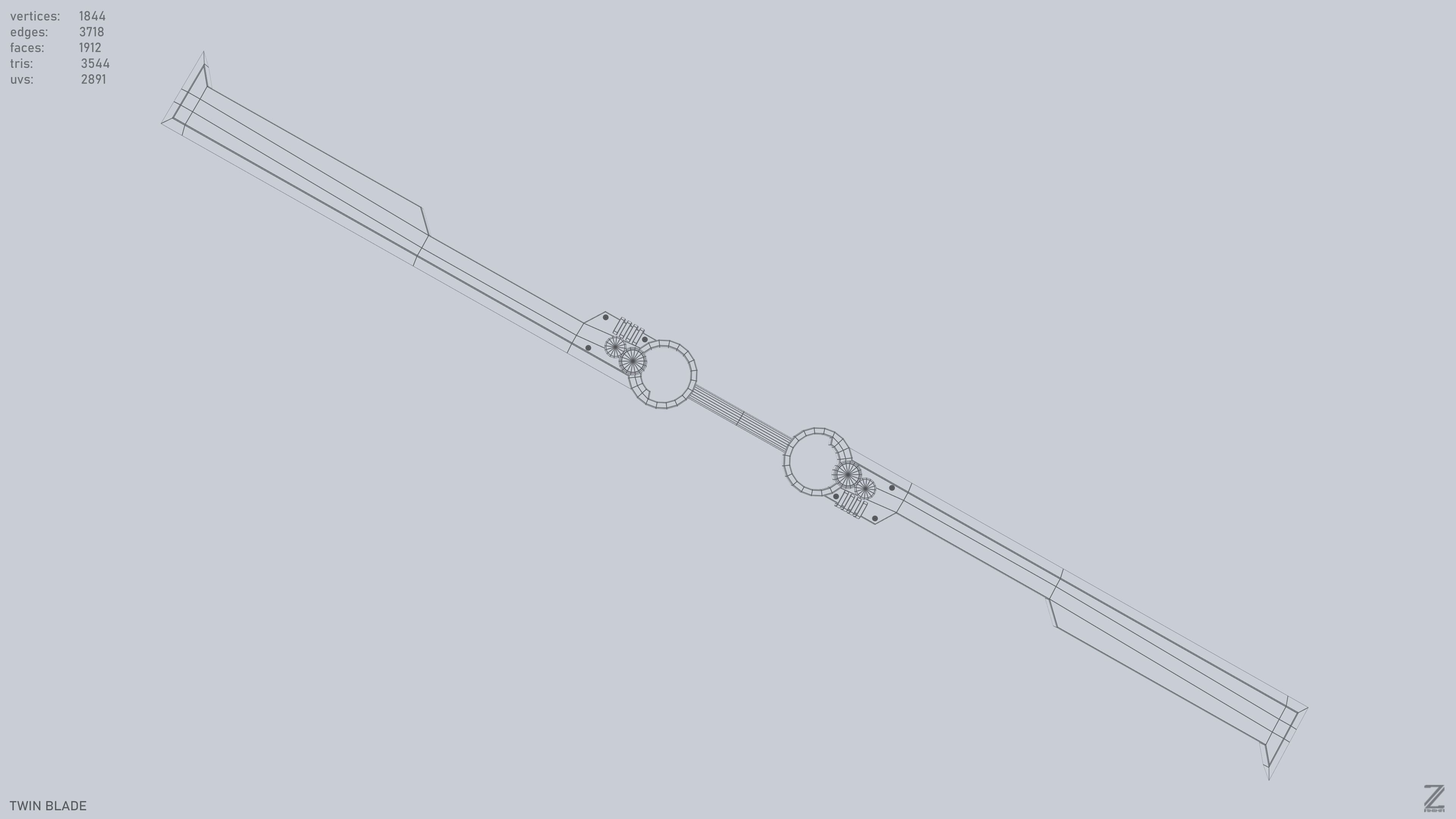 Twinblade Low-poly 3D model_9