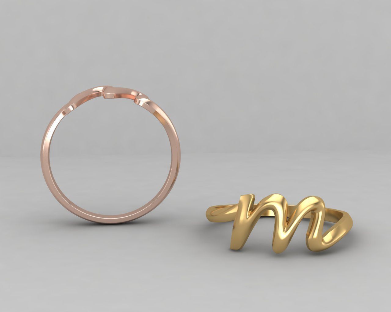 alphabet minimal M ring 82-MW 3D print model_1