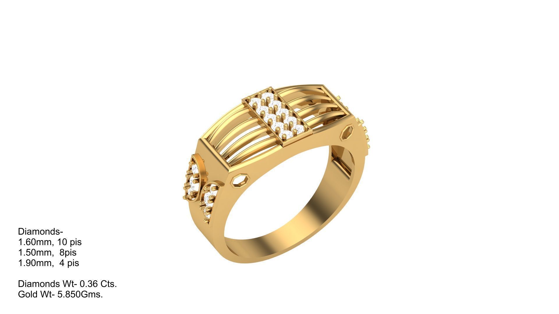 Mens Groom Gents Diamond Ring 3dm stl obj mtl 3mf glb 3D print model_3