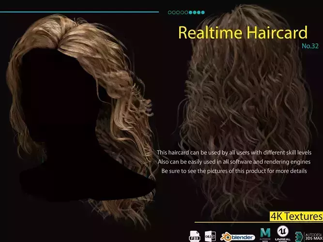 Realtime Haircard No32 Low-poly 3D model