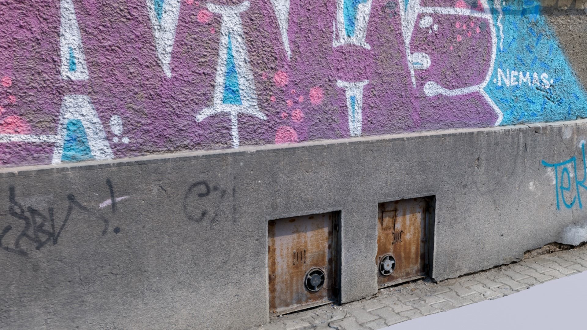 Facade with graffiti 3D model_1