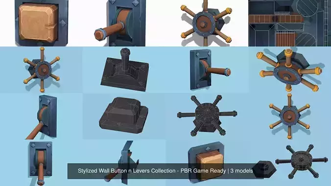 Stylized Wall Button n Levers Collection - PBR Game Ready 