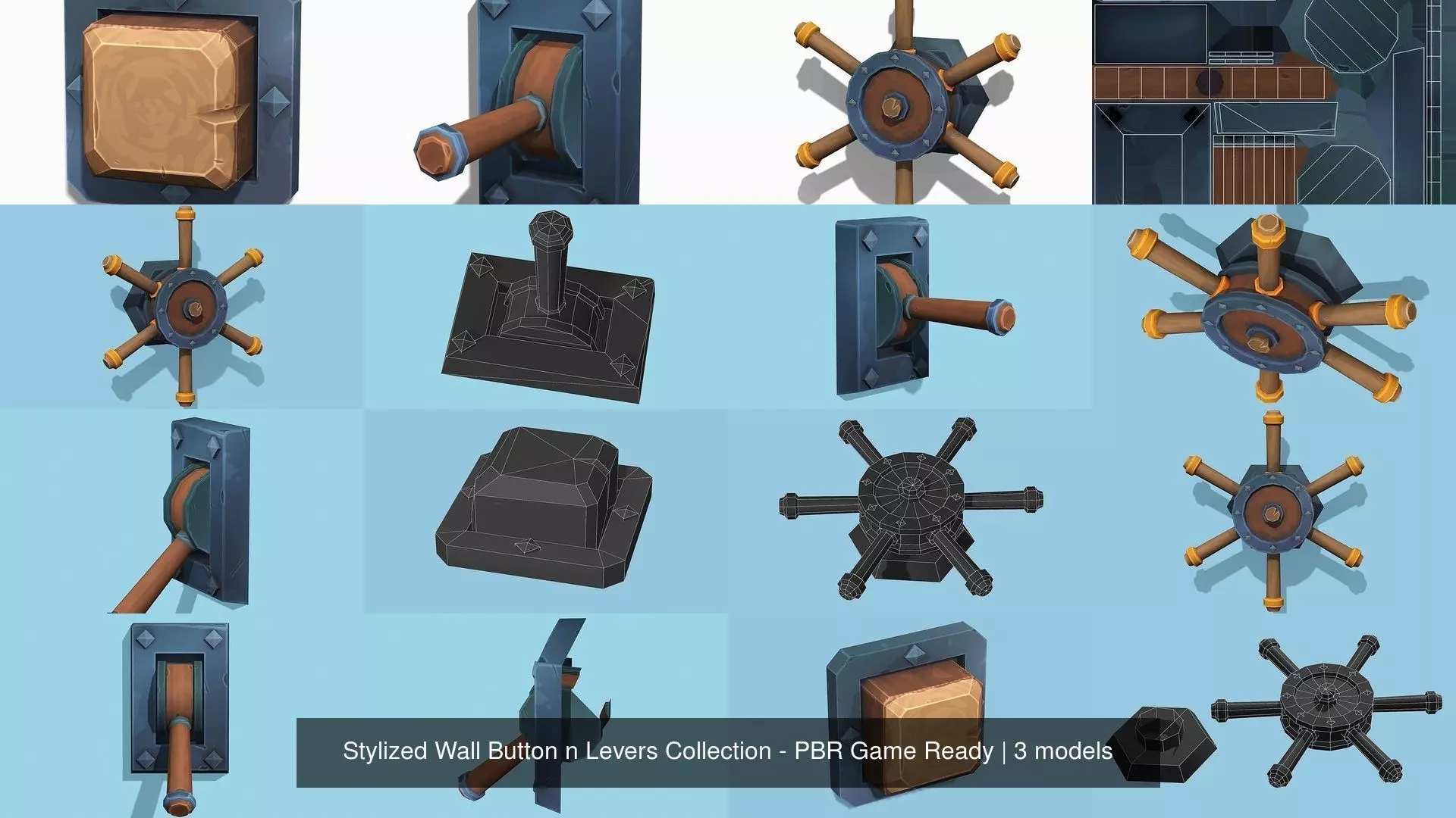 Stylized Wall Button n Levers Collection - PBR Game Ready _0
