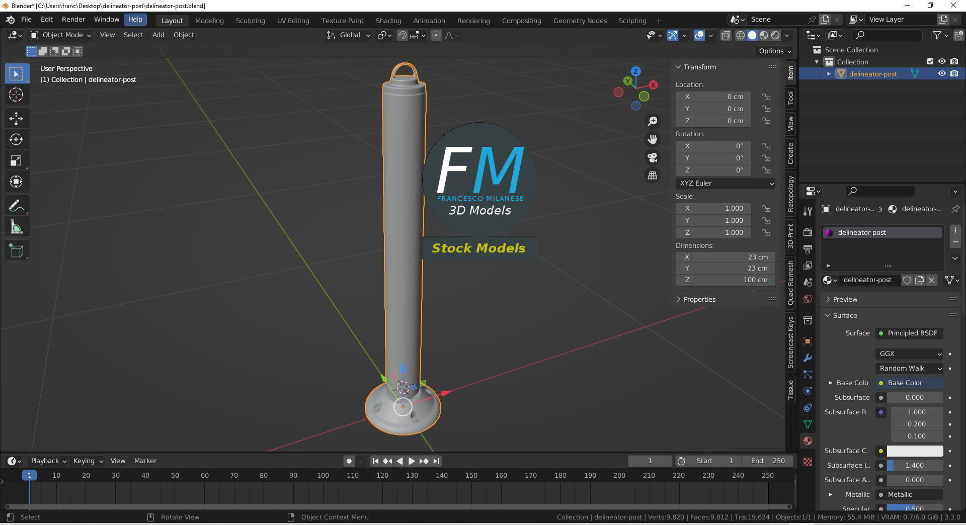 Delineator post 3D model_9