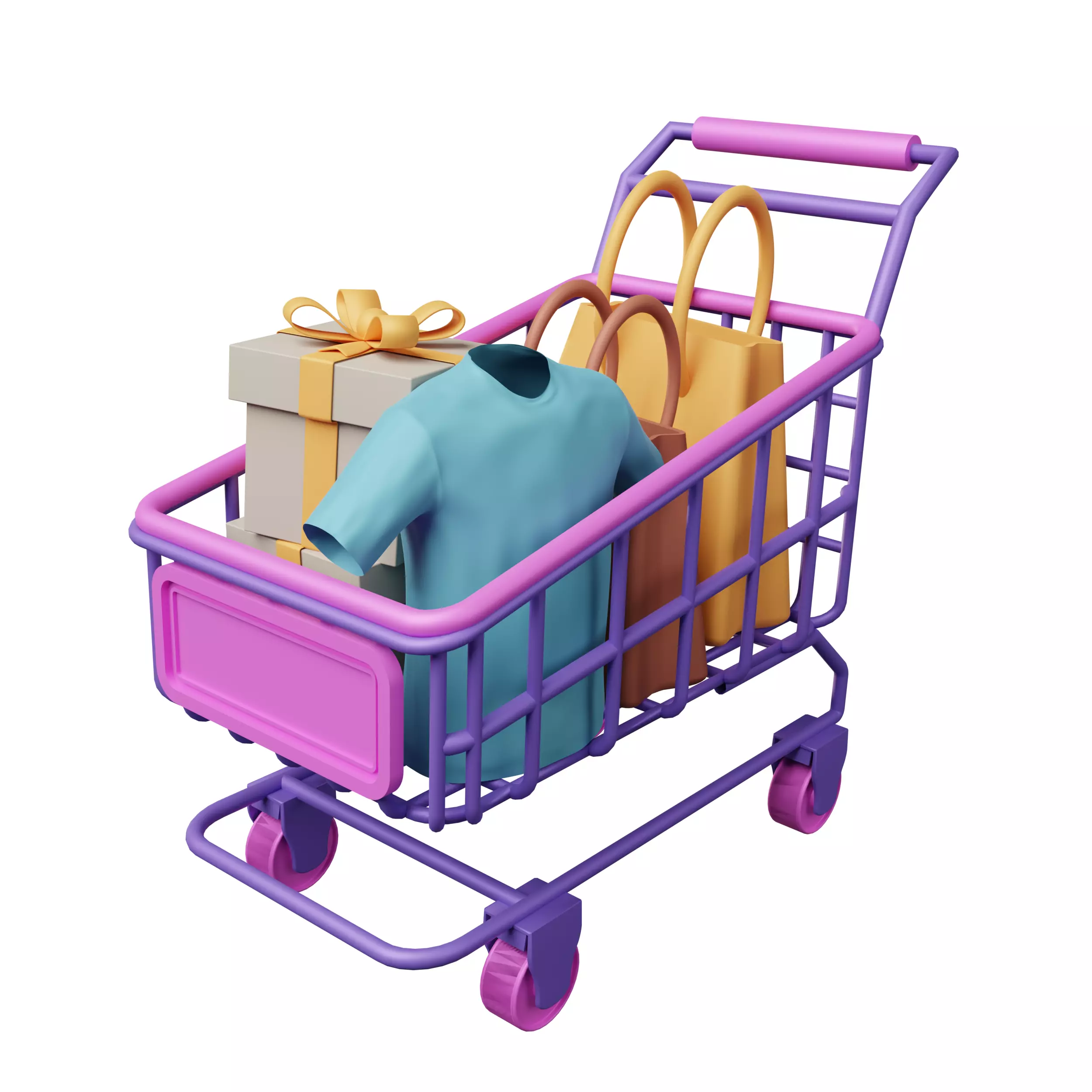 Cartoon Trolley with Bag t-shirt and Gift Low-poly 3D model