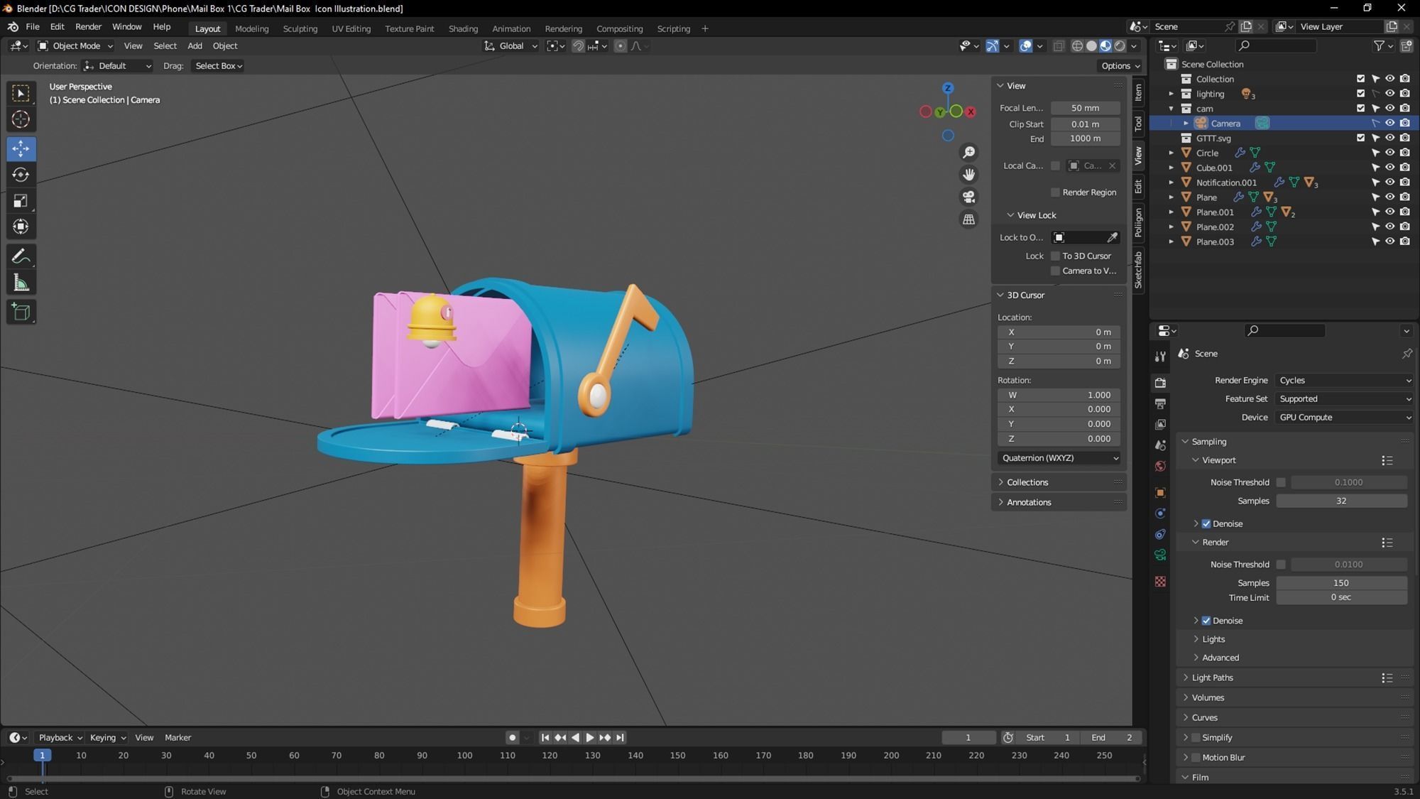Mail Box 3D Icon Illustration Low-poly 3D model_7