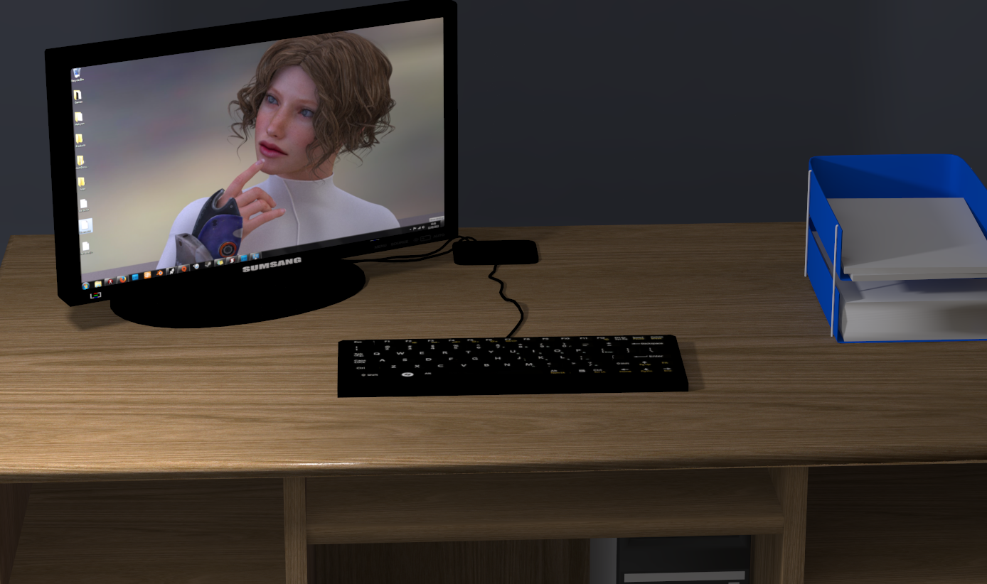 Desk and PC 3D model_1