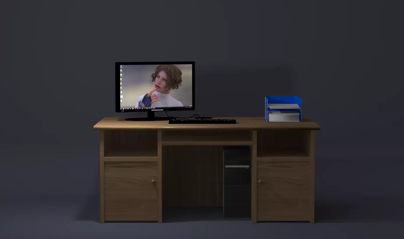 Desk and PC 3D model_0