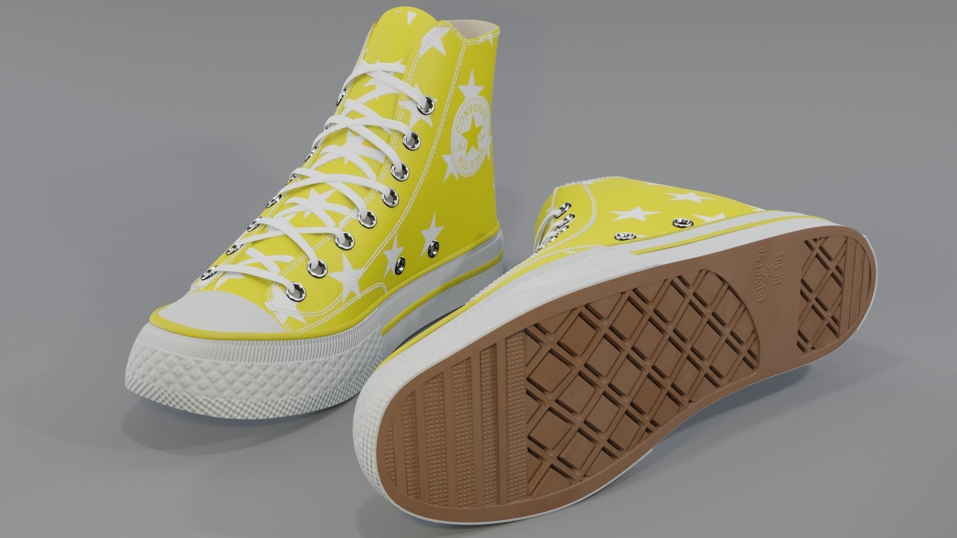 Basketball Leather Shoes Converse All Star Yellow Stars 3D model_5