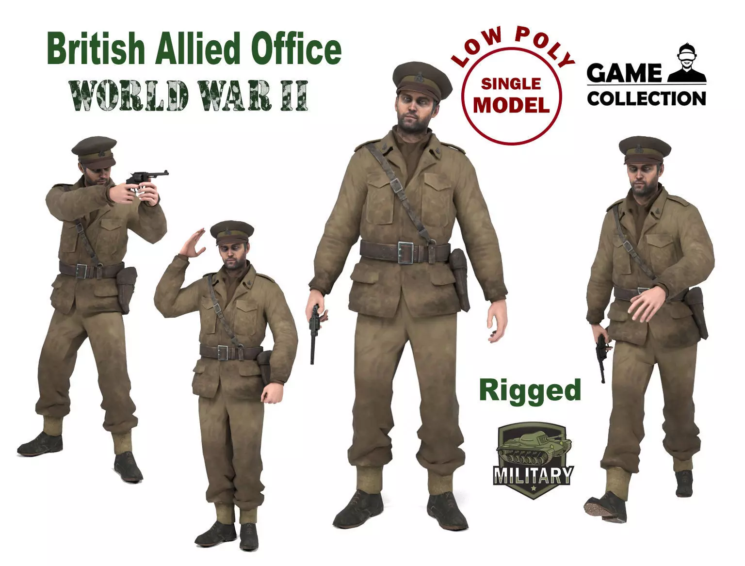 British allied officer Low-poly 3D model_0