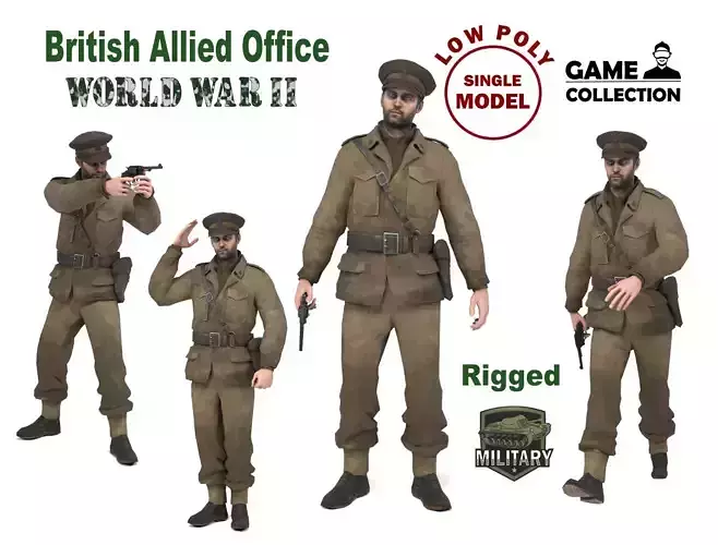 British allied officer Low-poly 3D model