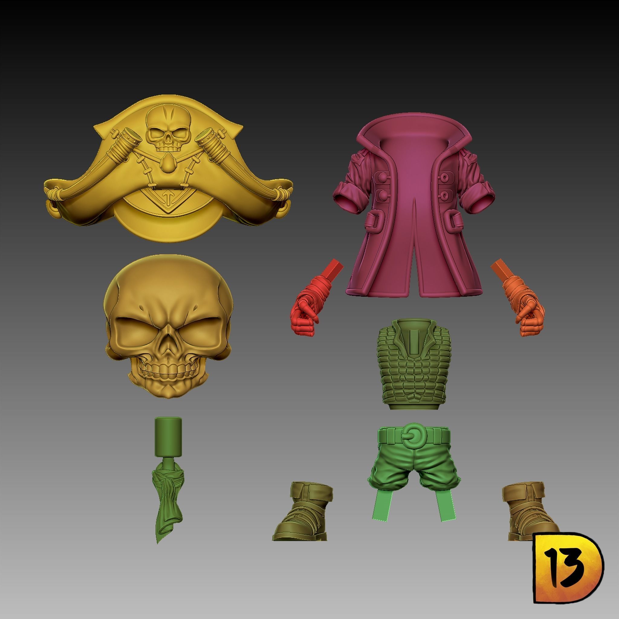 MiniPrint R003 - Skull Pirate Full 3D print model_4