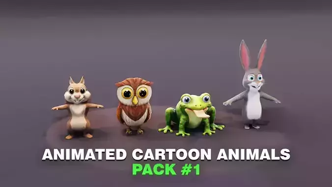 Squirrel Owl Frog Rabbit Pack 3D Model Low-poly 3D model