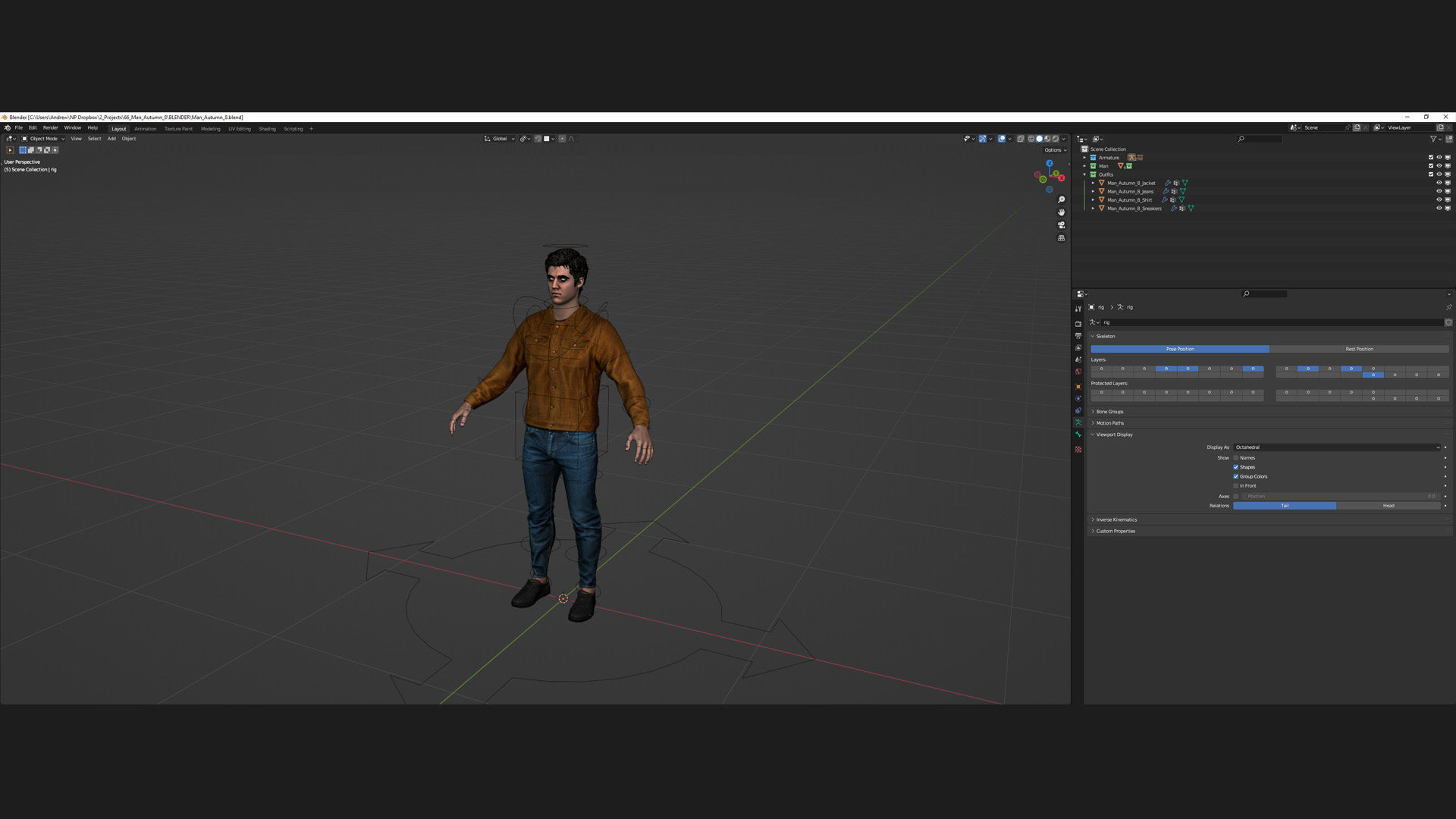 Man - Autumn Outfit 8 - Modular - Rigged Low-poly 3D model_6