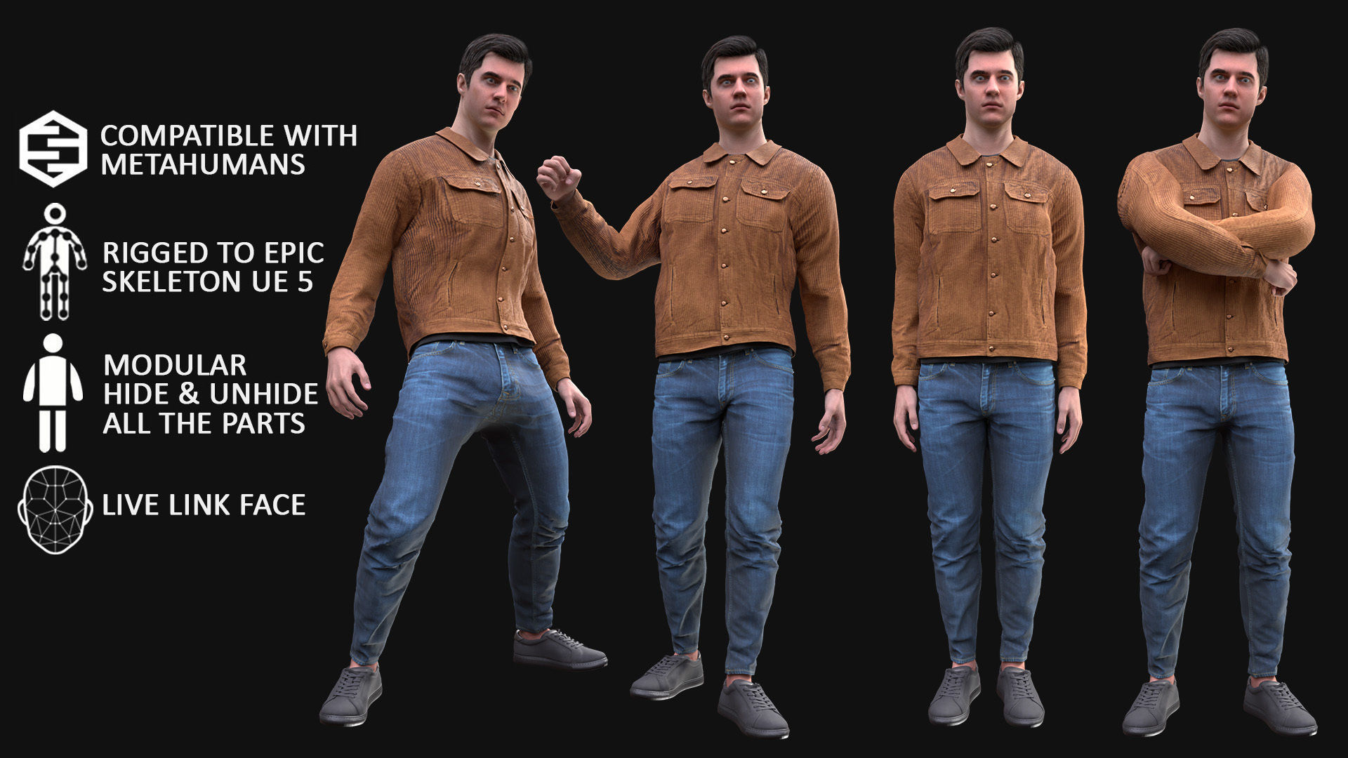 Man - Autumn Outfit 8 - Modular - Rigged Low-poly 3D model_3