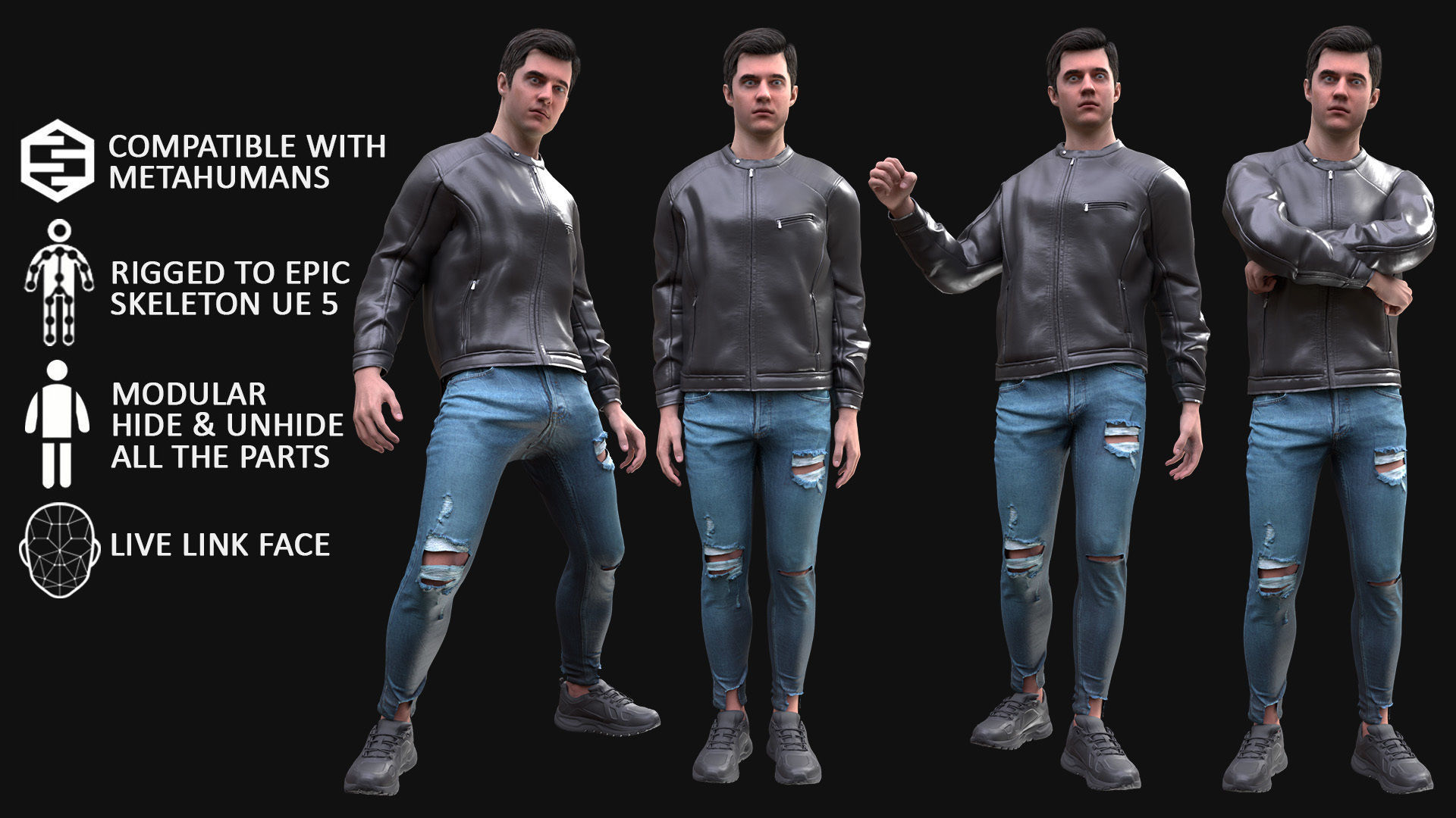 Man - Autumn Outfit 10 - Modular - Rigged Low-poly 3D model_3