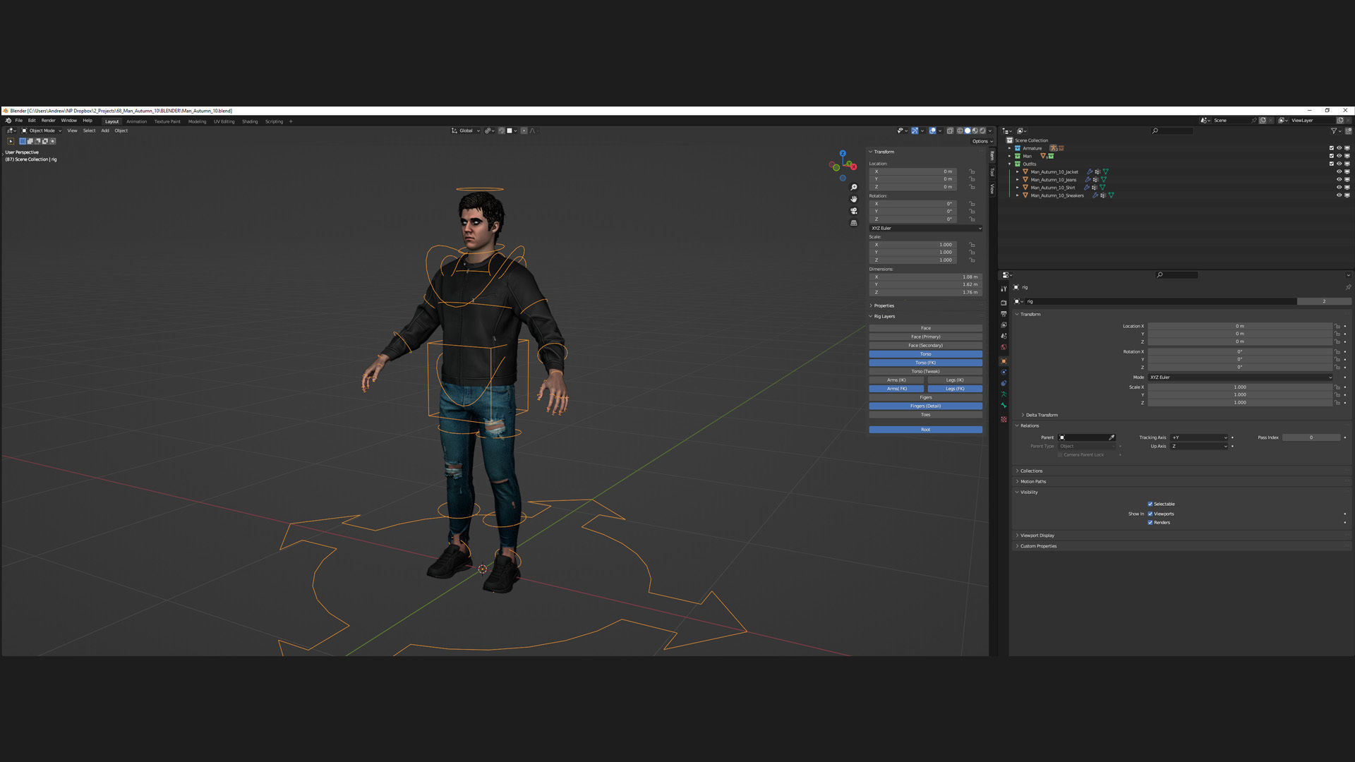 Man - Autumn Outfit 10 - Modular - Rigged Low-poly 3D model_7