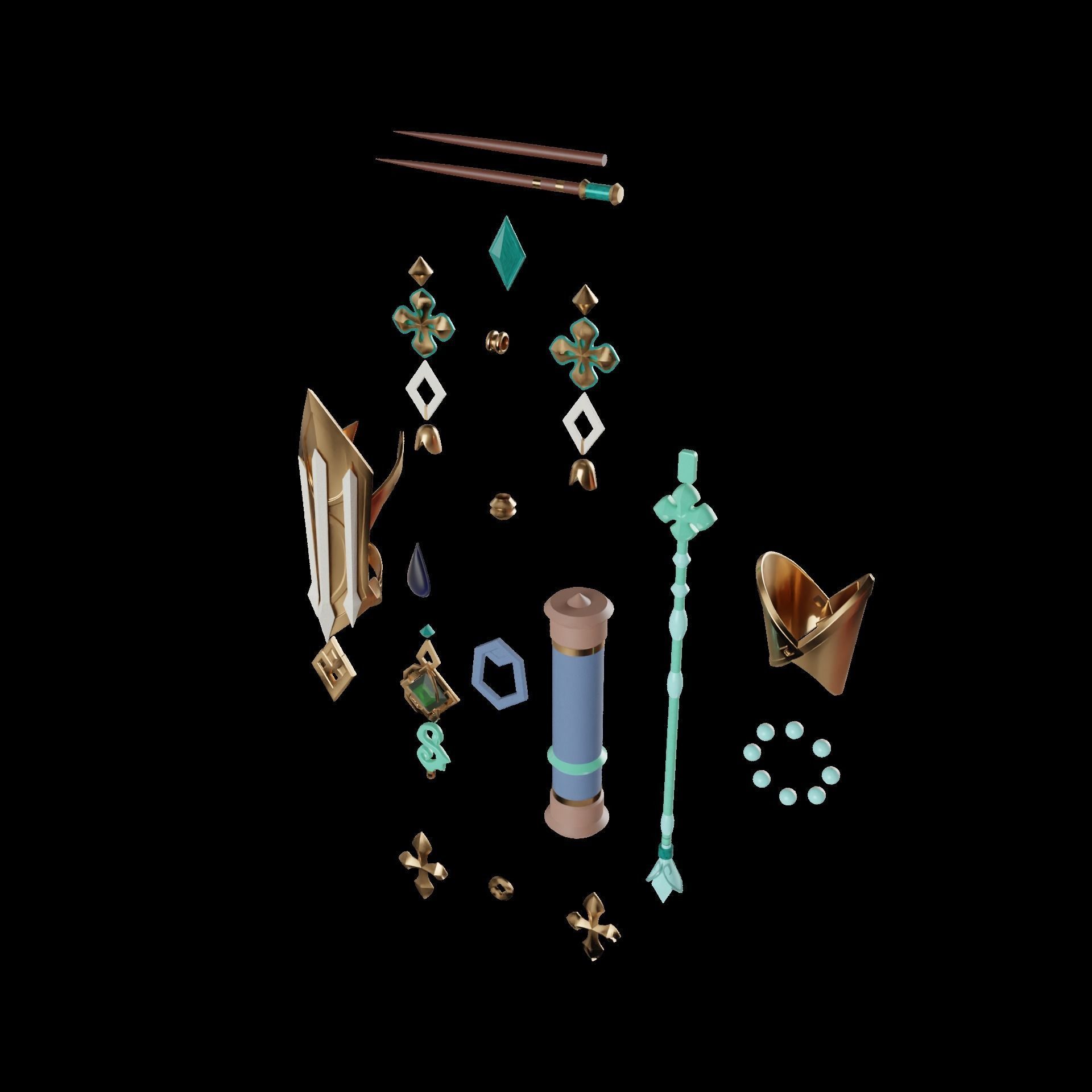 Baizhu Genshin Impact Cosplay Set STL 3D print model_9