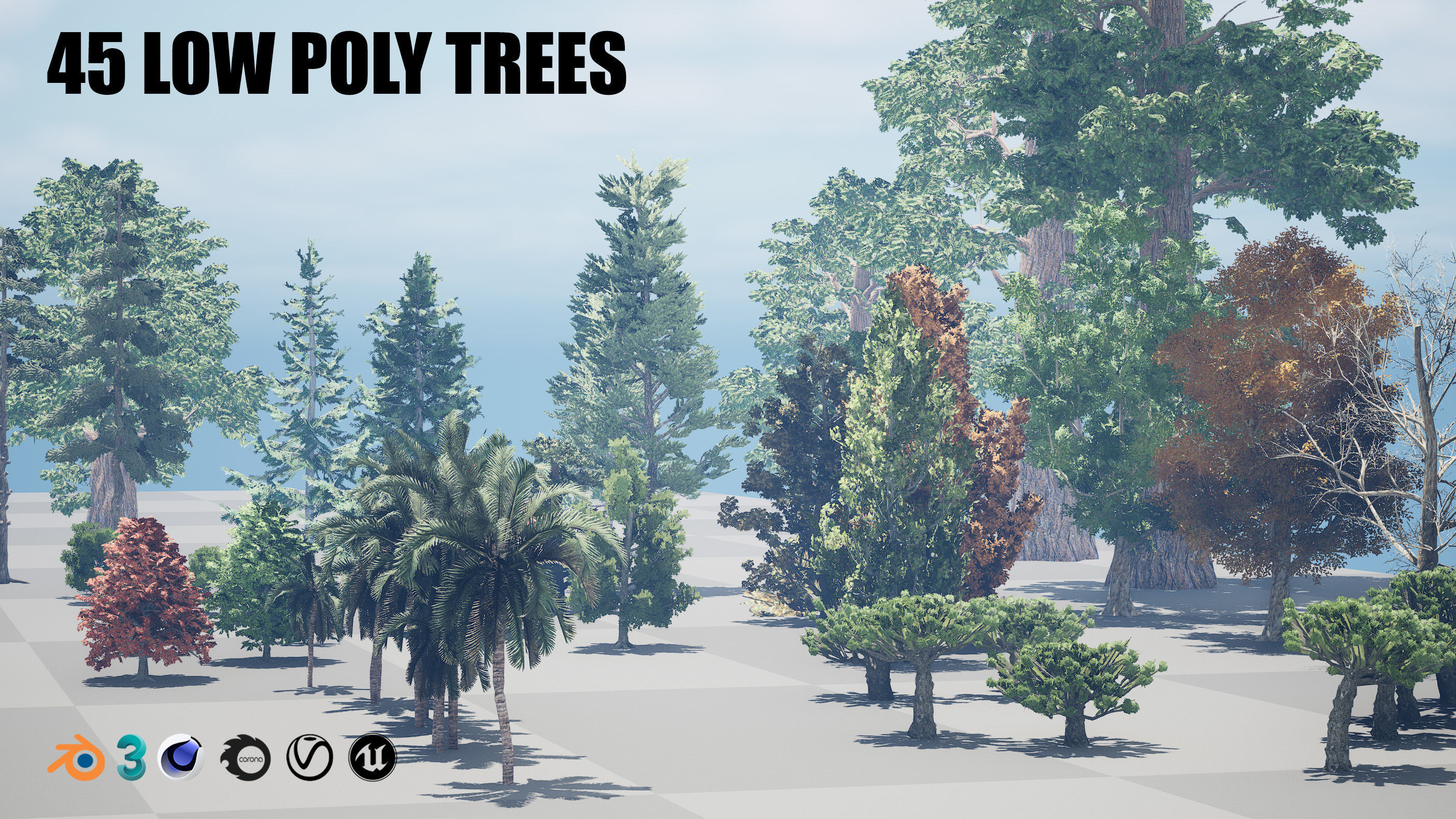 3D model 45 low poly trees collection pack VR / AR / low-poly | CGTrader