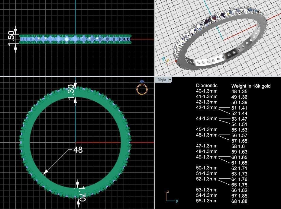 Diamond band ring sizes collection 3D print model_2