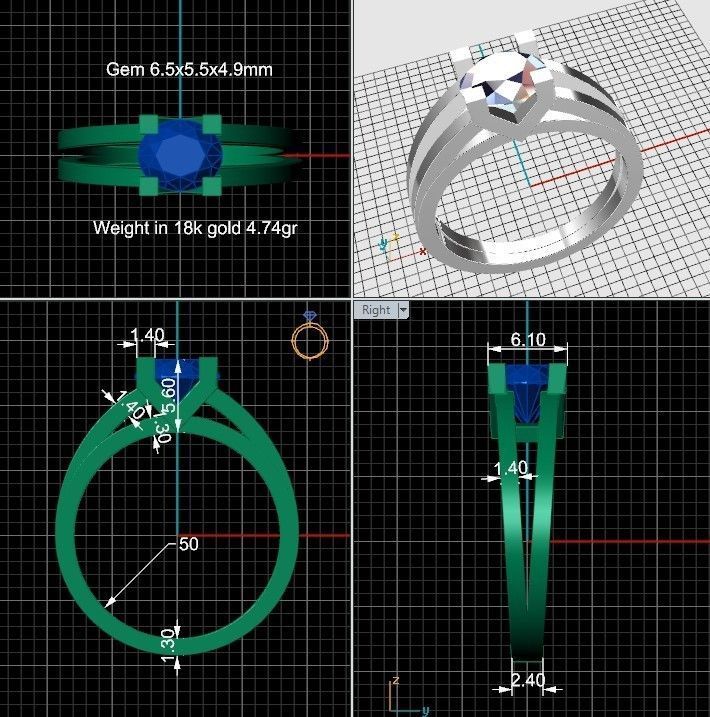 Oval gem ring 3D print model_2