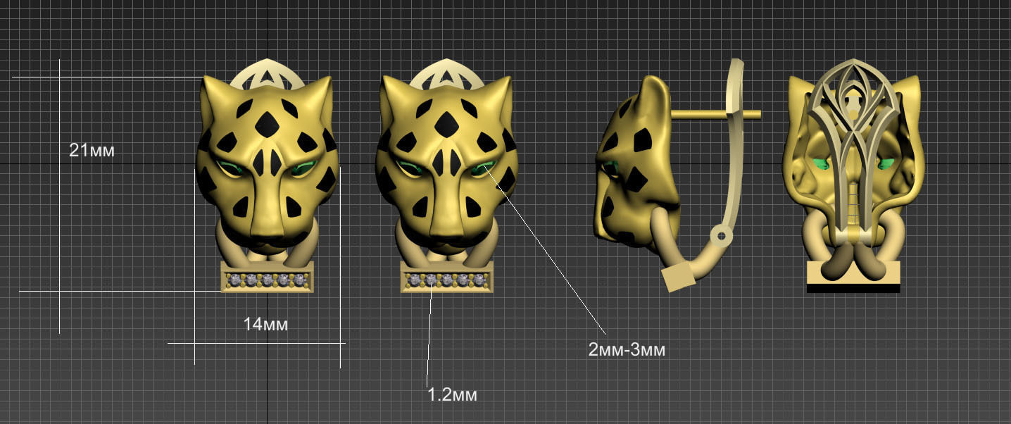 earrings ring panther 3D print model_4