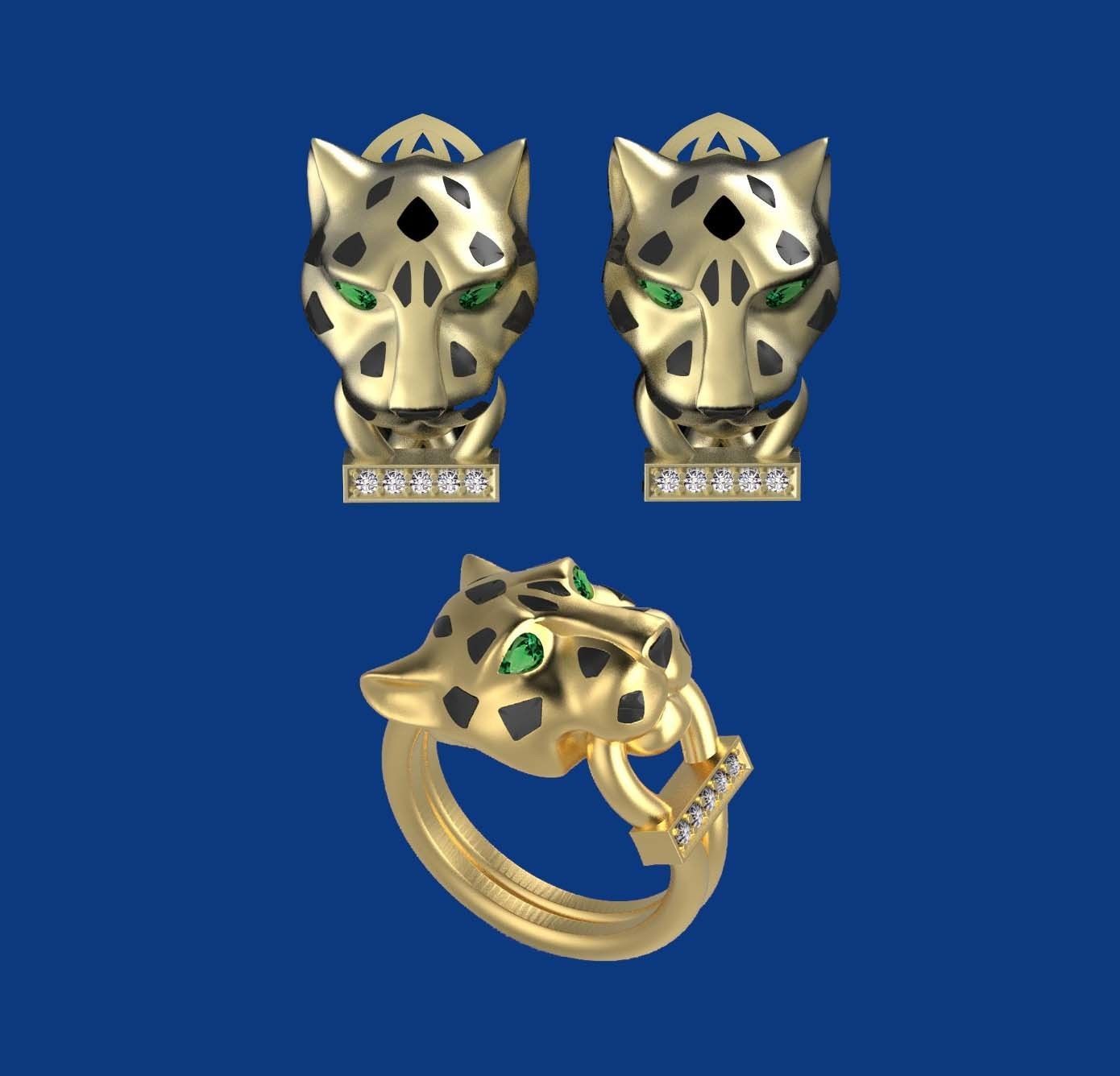 earrings ring panther 3D print model_1