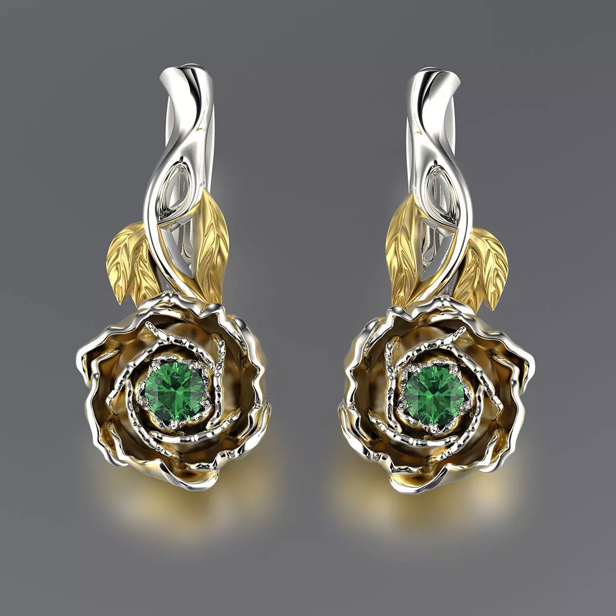 Gold Jewelry Earring Peony 0202 V1 3dm stl 3D print model