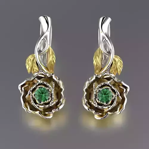 Gold Jewelry Earring  Peony 0202 V1 3dm stl 3D print model