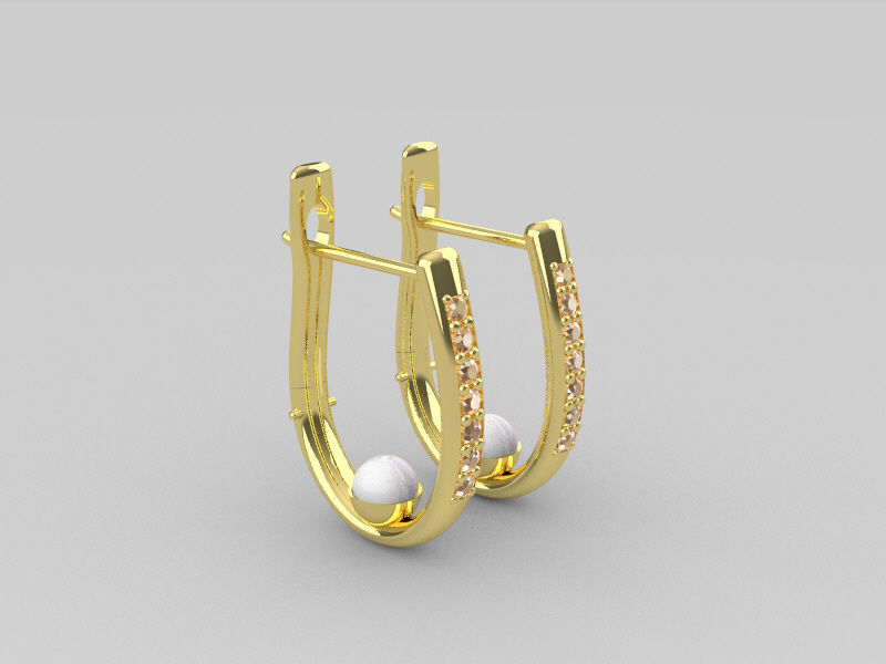 U Diamonds Pearl Plug Earrings 3D print model_1