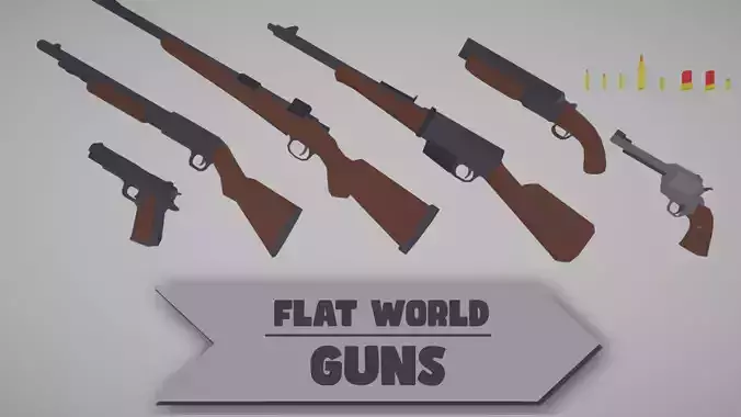 Flat World - Guns With Skins - Rigged and Animated