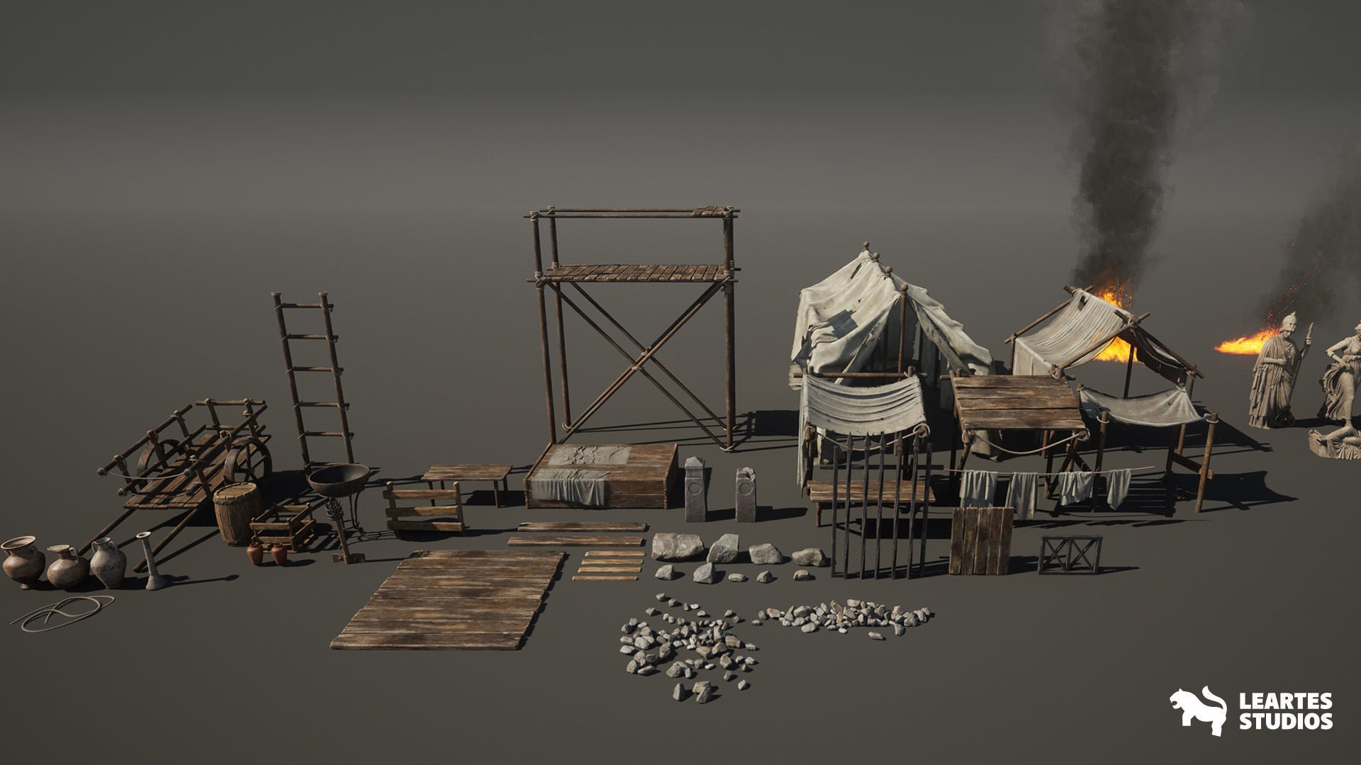 Roman Volcanic Temple Environment Low-poly 3D model_38