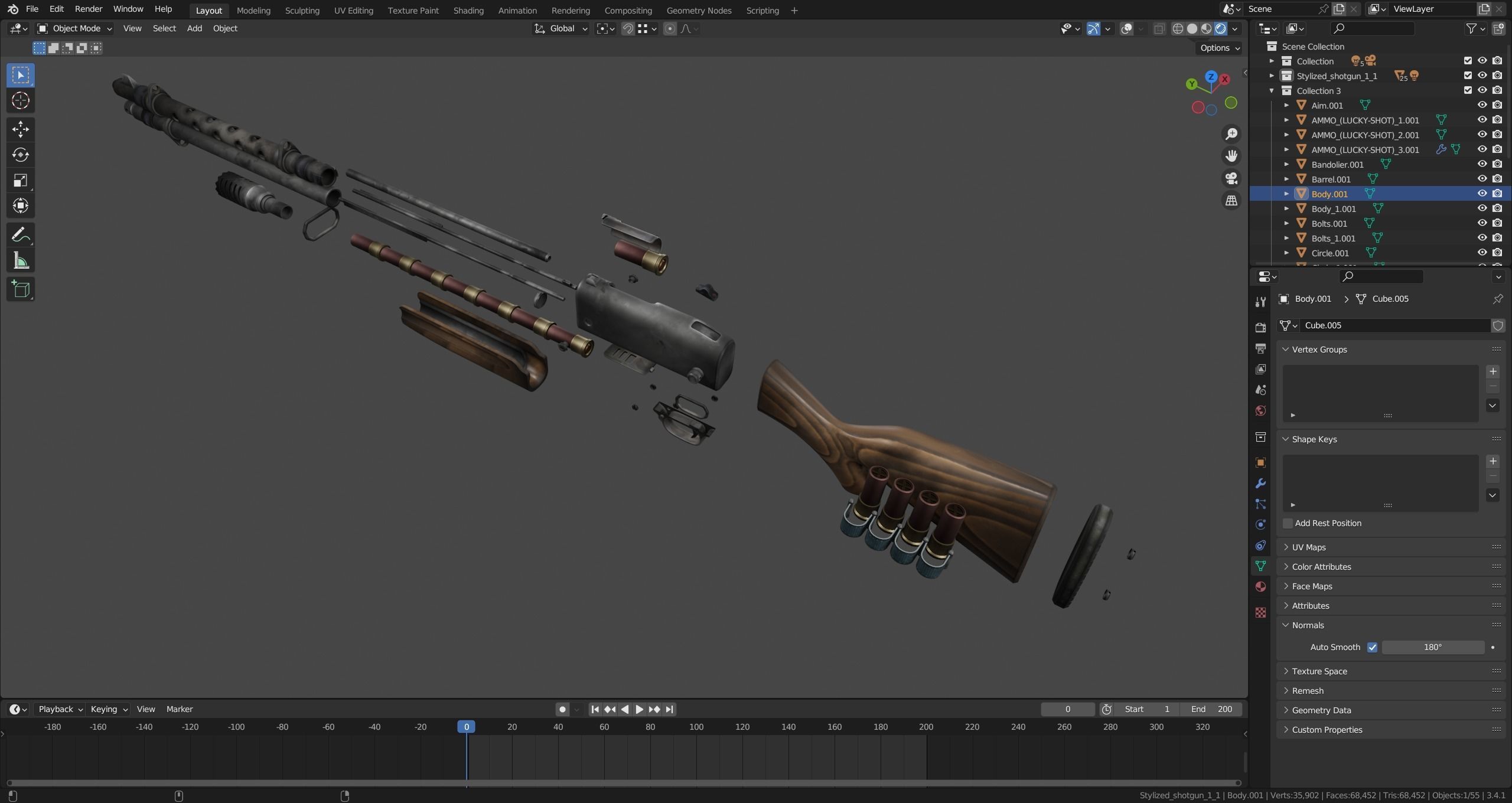 Stylized shotgun Low-poly 3D model_52