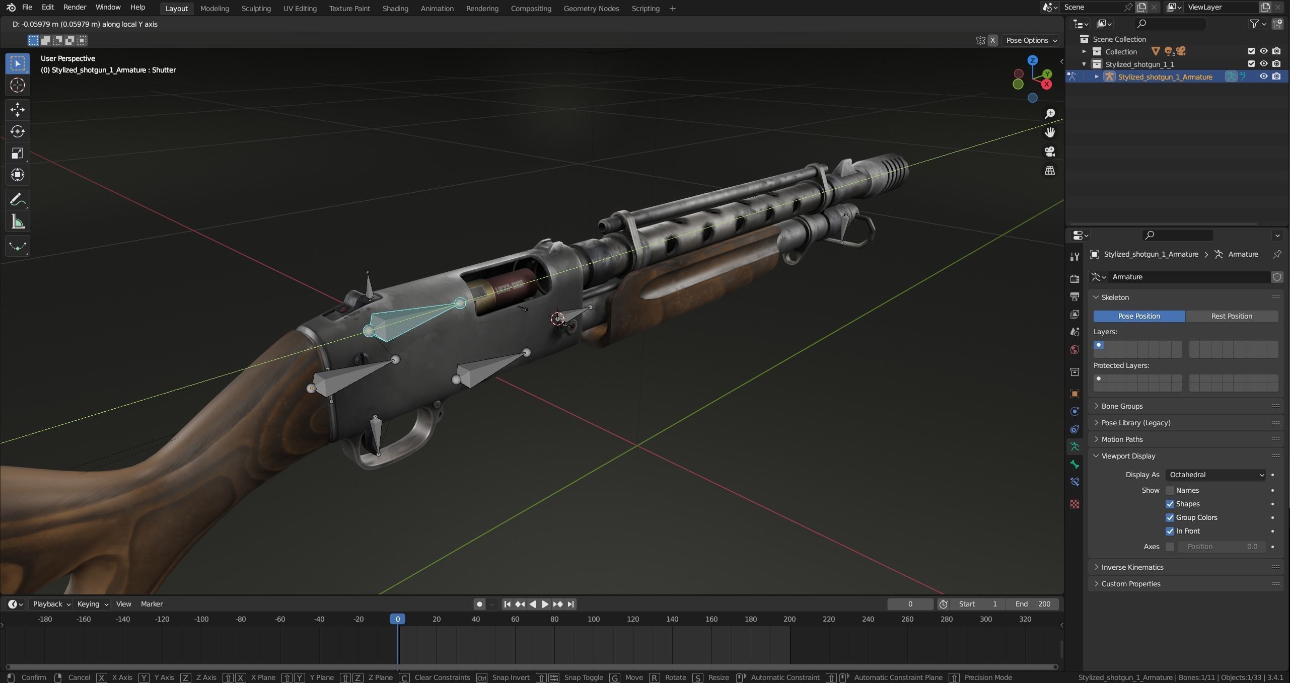 Stylized shotgun Low-poly 3D model_41