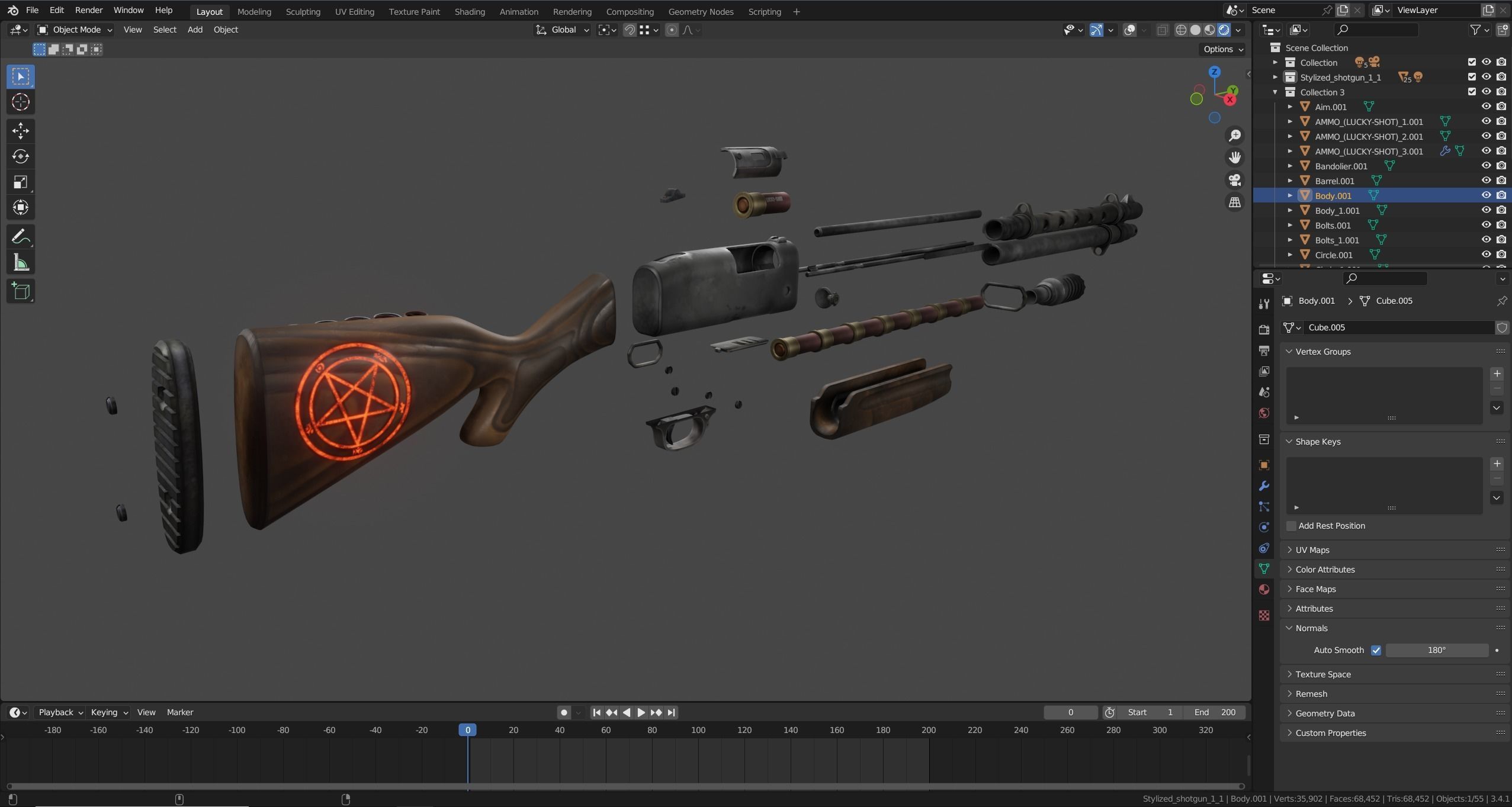 Stylized shotgun Low-poly 3D model_51