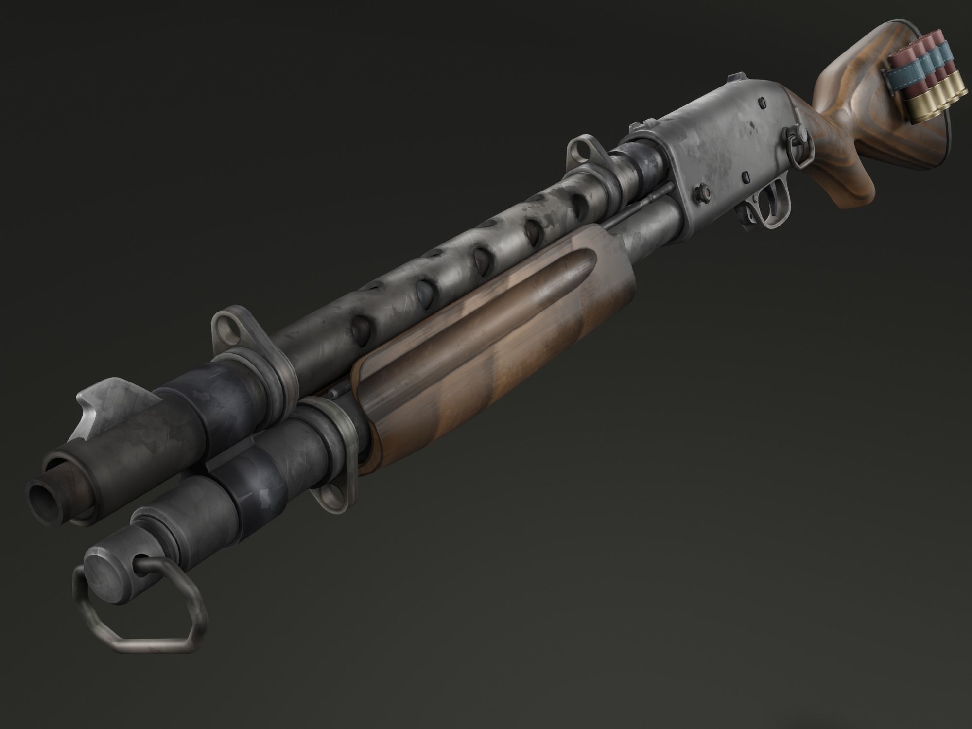 Stylized shotgun Low-poly 3D model_22