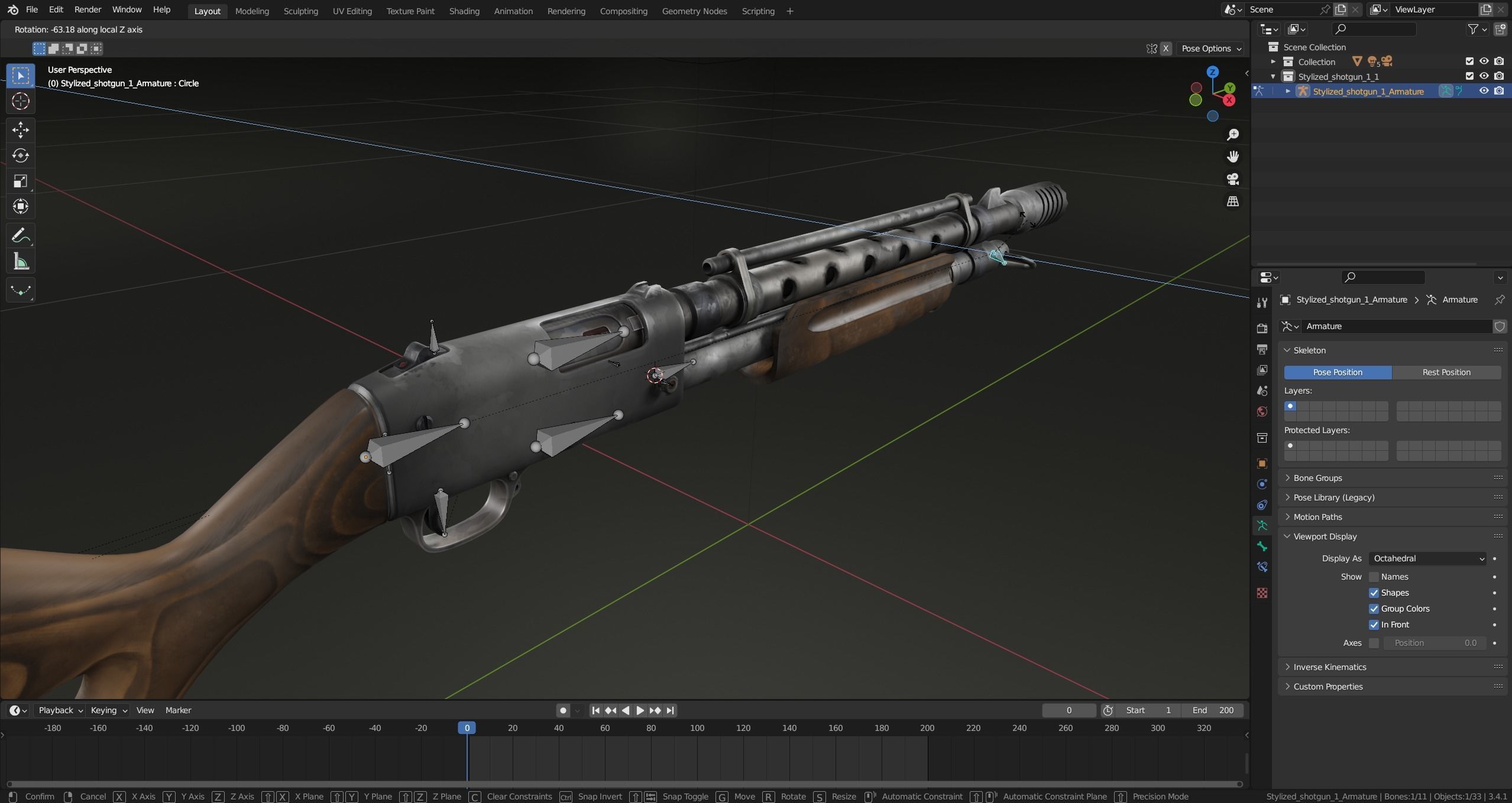 Stylized shotgun Low-poly 3D model_42