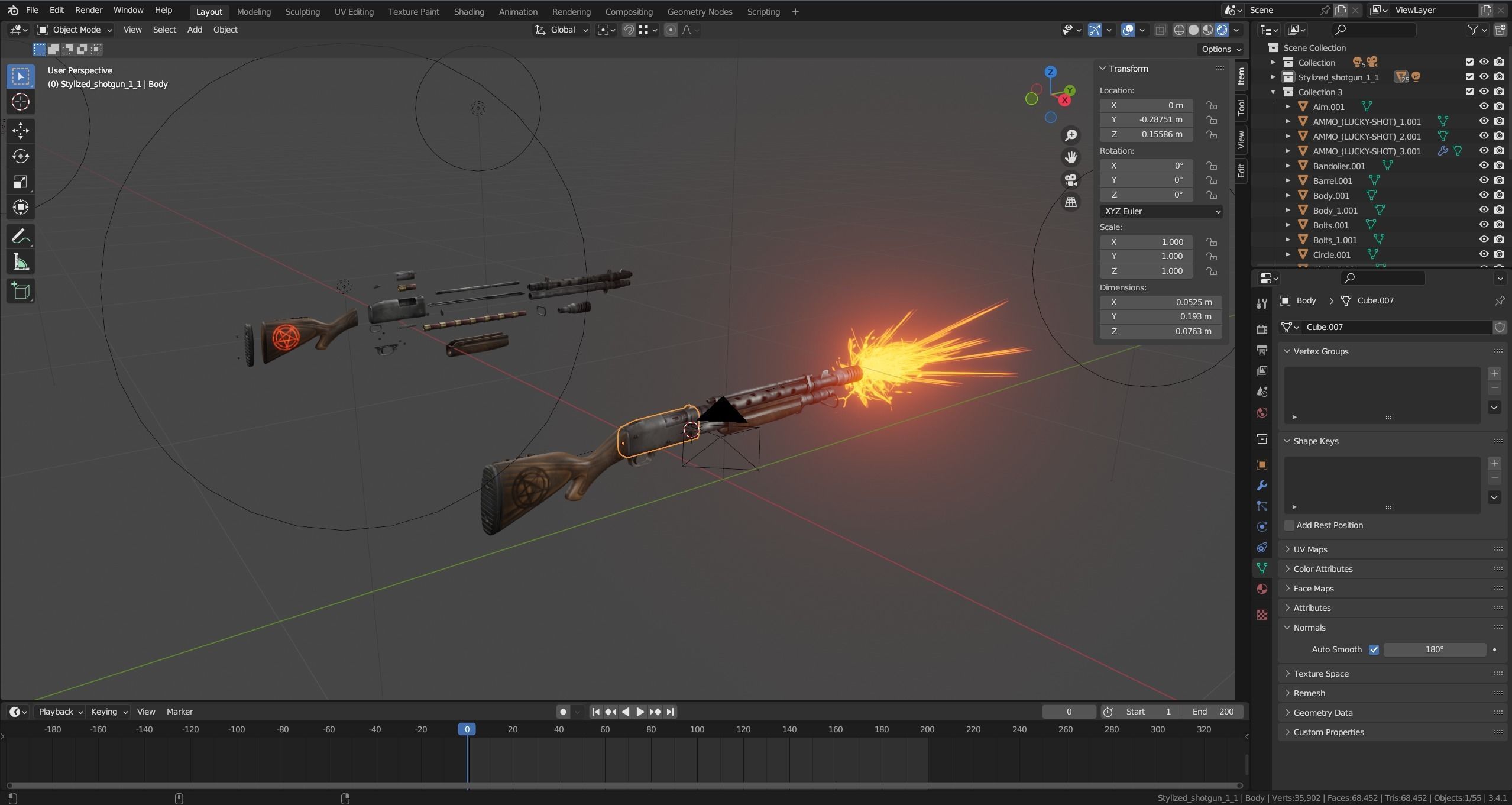 Stylized shotgun Low-poly 3D model_50